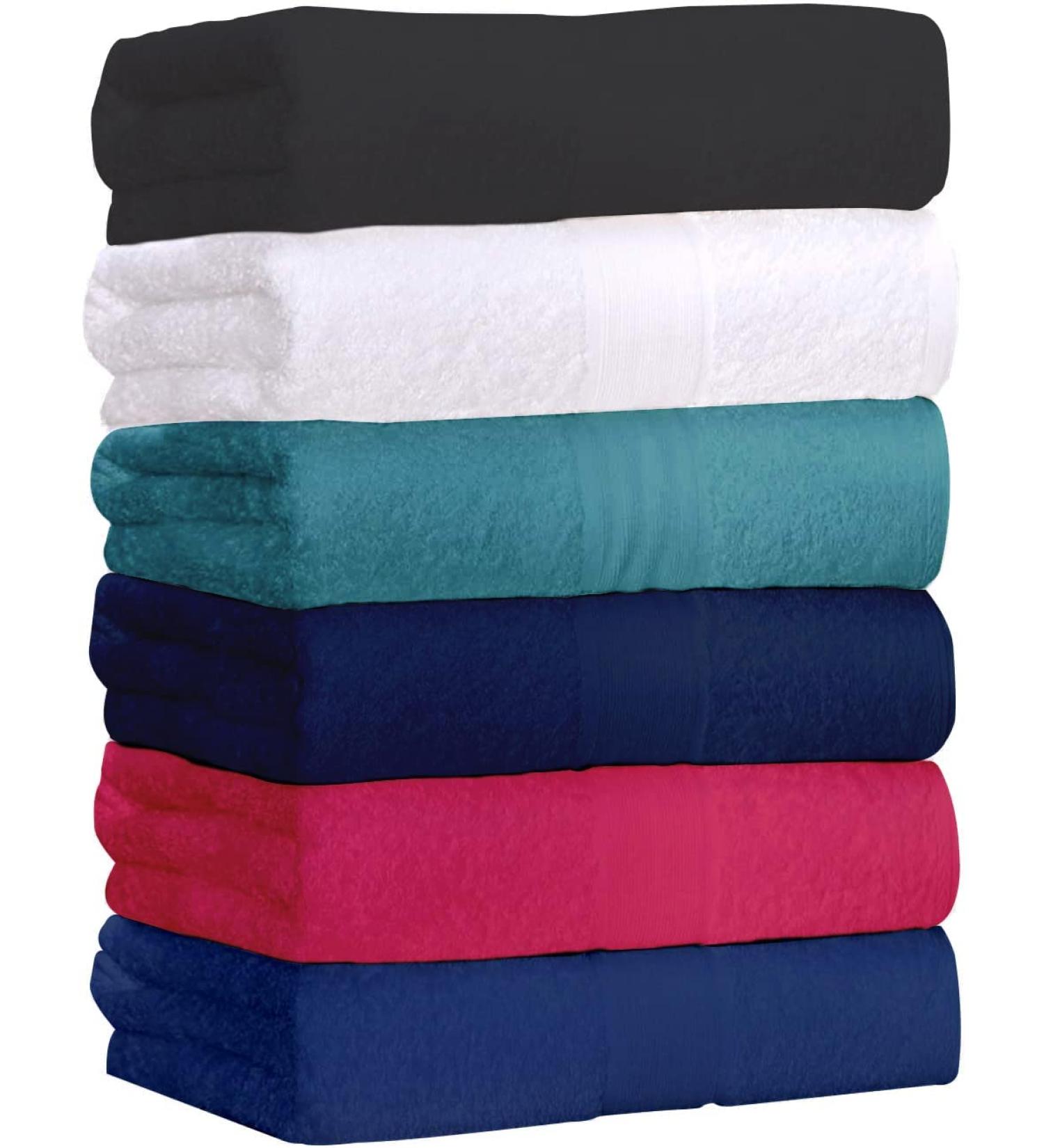 QUBA LINEN Bamboo Cotton Bath Towels-27x54inch - 6 Pack Shower Towels for Pool, Spa, and Gym - Light Weight, Ultra Absorbent Towels for Bathroom (6, 27x54) 6 27x54
