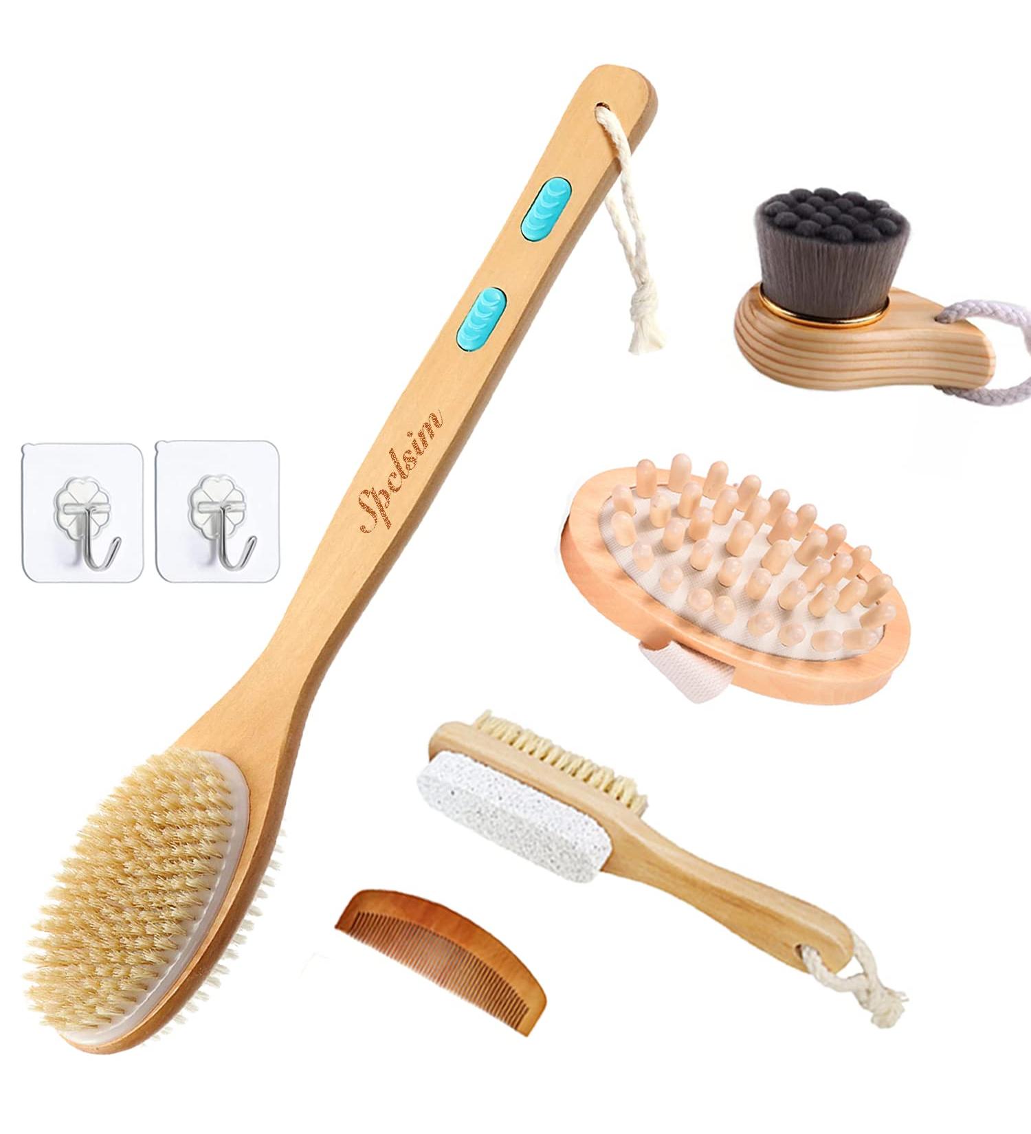 Spclsim Bath Brush Set - Body Exfoliating & Cleaning Scrubber with Long Wooden Handle - Buy Online on SooperMarket.com