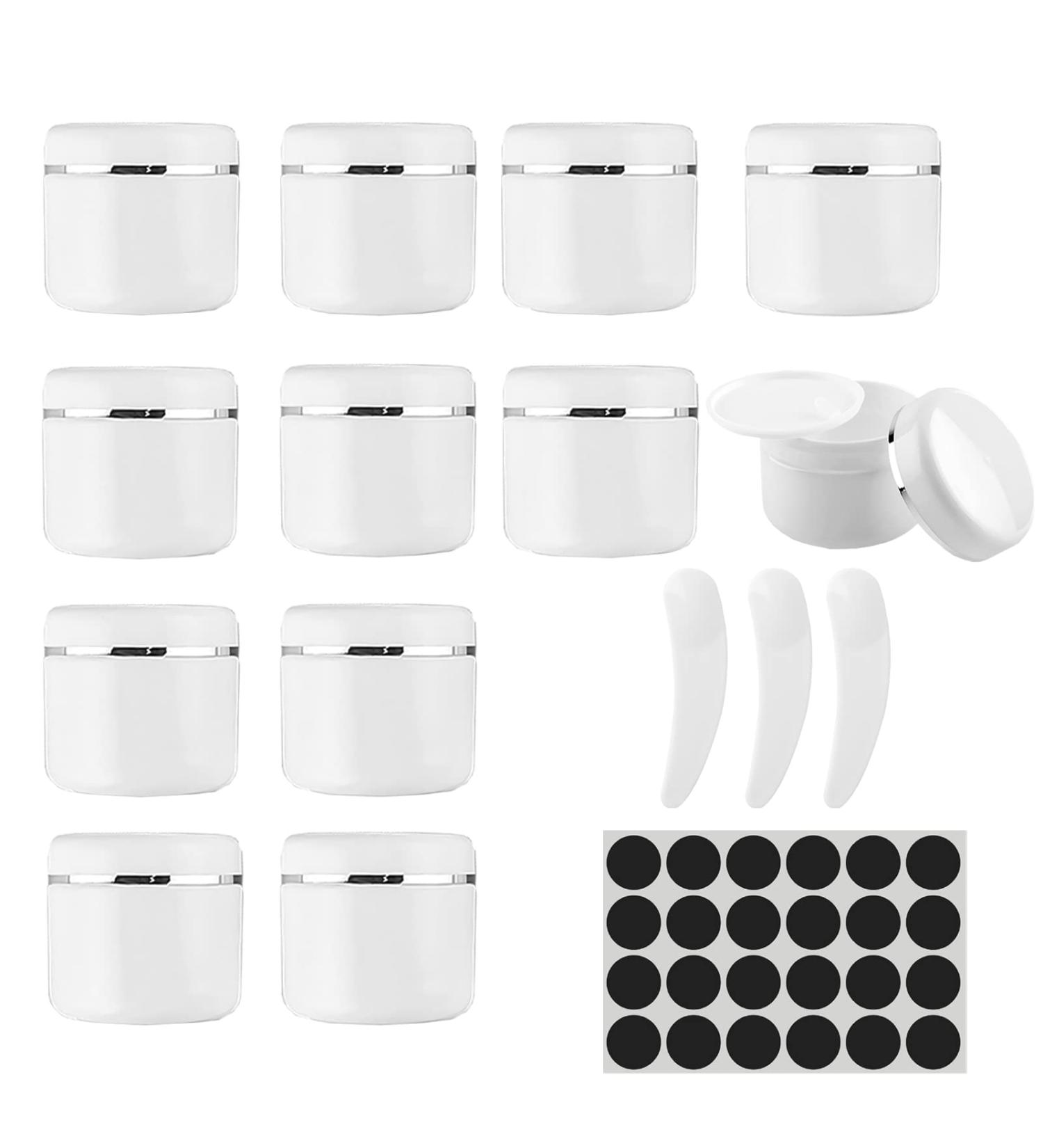 Draderch 12-Pack 50ml White Empty Jars with Lids - Ideal for Cosmetics Creams Lotions Essential Oils | Mini Spatula & Labels Included - Buy Online on SooperMarket.com