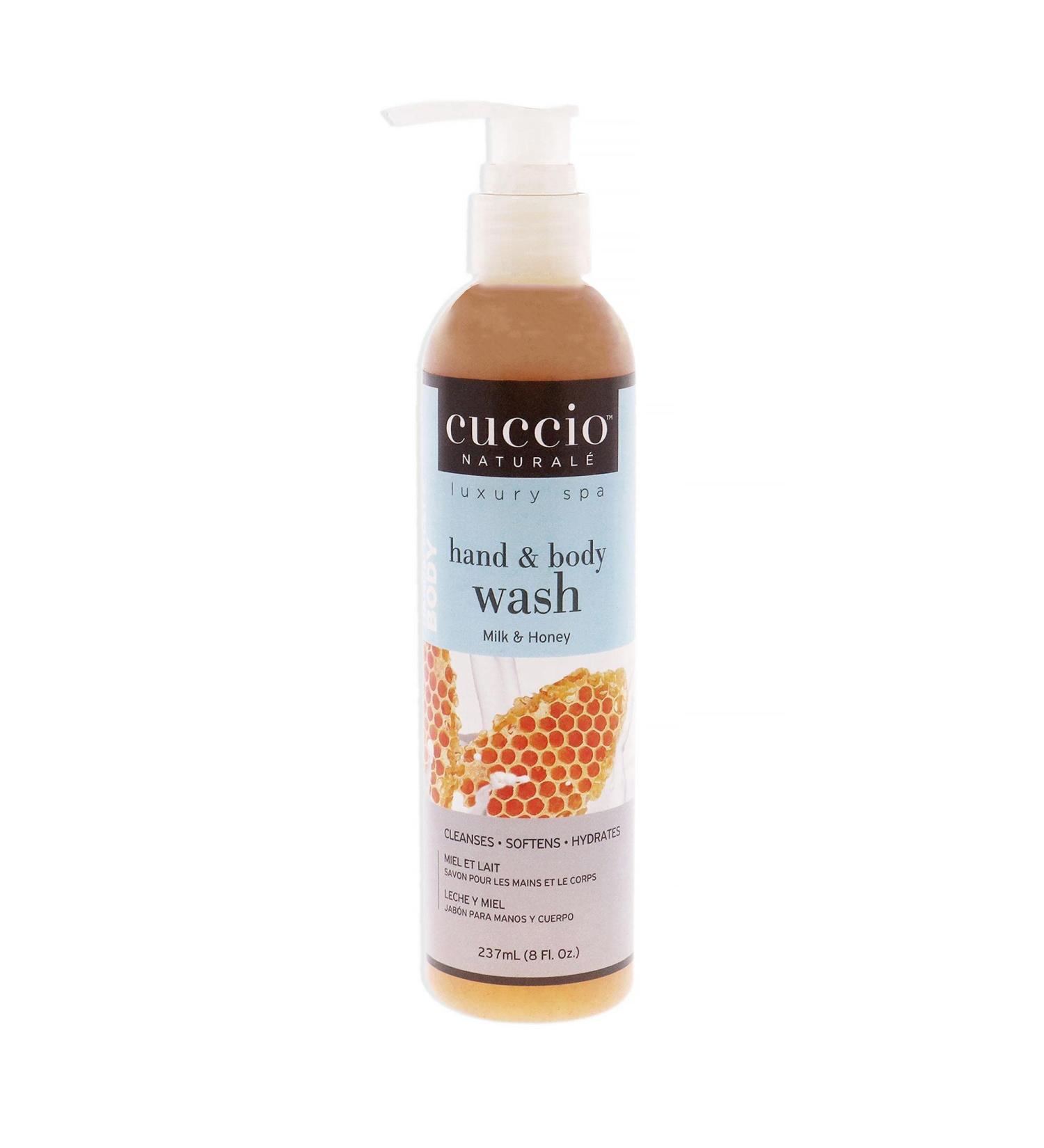 Cuccio Naturale Hand And Body Wash - Solution Which Exfoliates Cleanses And Hydrates The Skin - Infused With Noisturising Beads Of Natural Jojoba - Great Exfoliant - Milk And Honey - 8 0Z