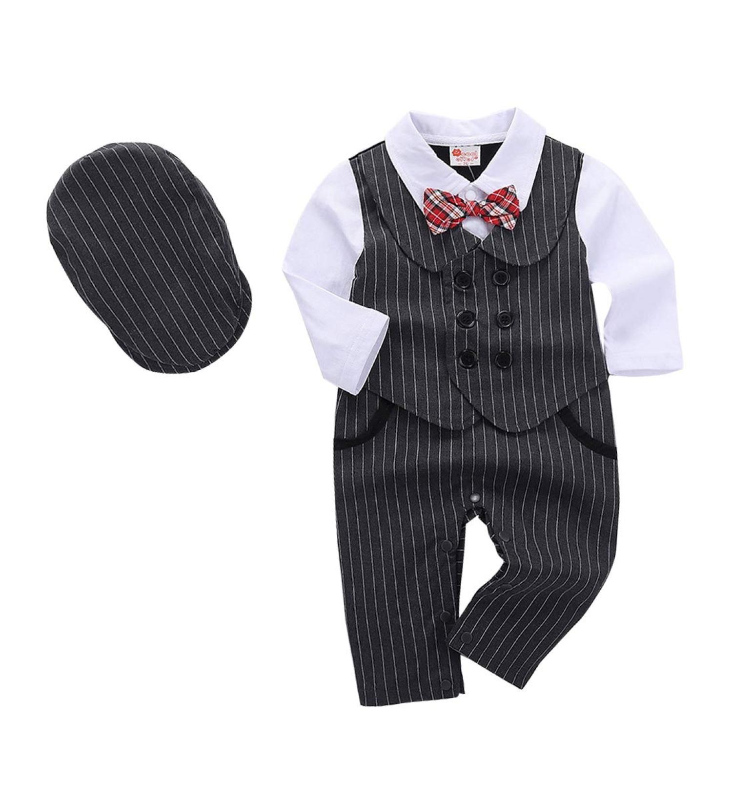 AmzBarley Baby Boys Gentlemans Outfit Suit | Long/Short Sleeve Dress Shirt Pants Vest Bowtie Tuxedo Rompers | Birthday Party Evening Wear | Black 103-b 3-6 Months - Buy Online on SooperMarket.com