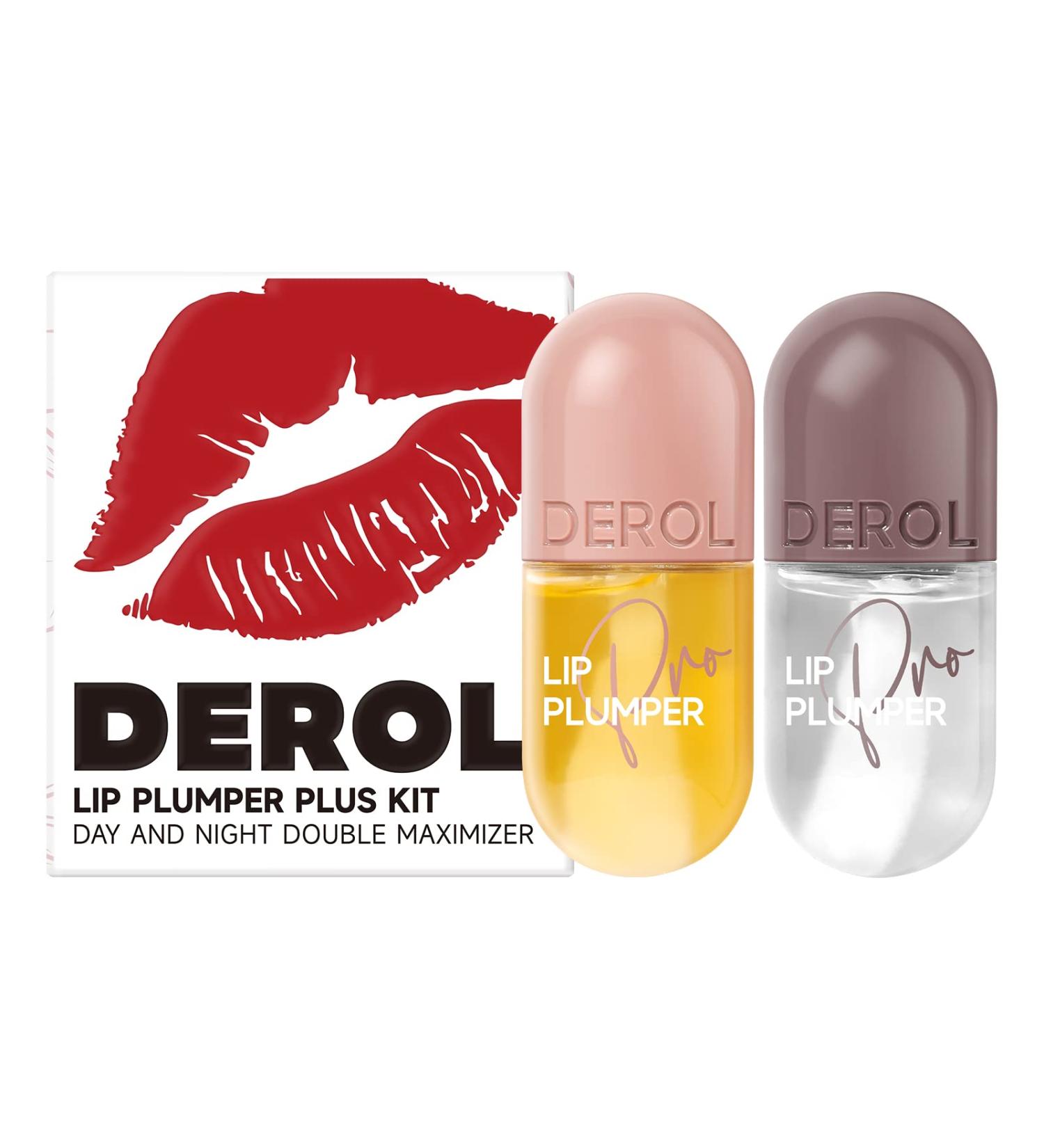 2 PCs Lip Plumper Set - Natural Makeup Lip Gloss & Serum for Fuller Hydrated Lips | Derol Lip Plumper - Buy Online on SooperMarket.com