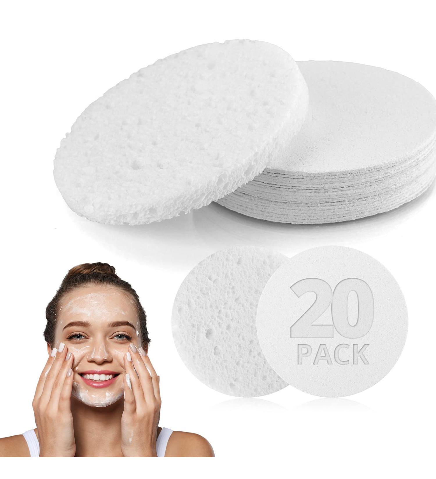 20 Count Natural Facial Cleansing Sponges for Professional Makeup Removal and Spa Facials - Reusable Cellulose Soft Cosmetic Sponges for Exfoliation and Skin Massage - Buy Online on SooperMarket.com