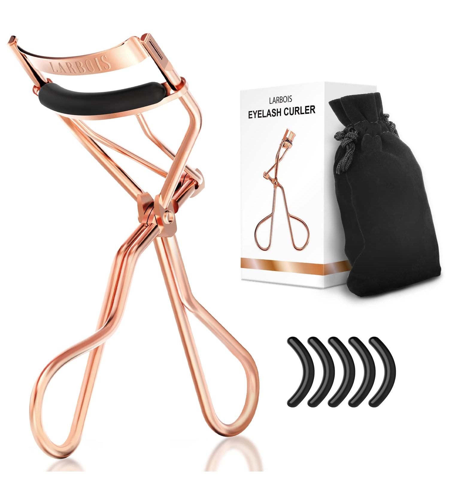 Larbois Eyelash Curler with 5 Refill Pads & Velvet Bag - Professional No Pinch, No Pain, No Pulling Eye Lash Curler for Perfect Curls in Seconds - Rose Gold - Buy Online on SooperMarket.com