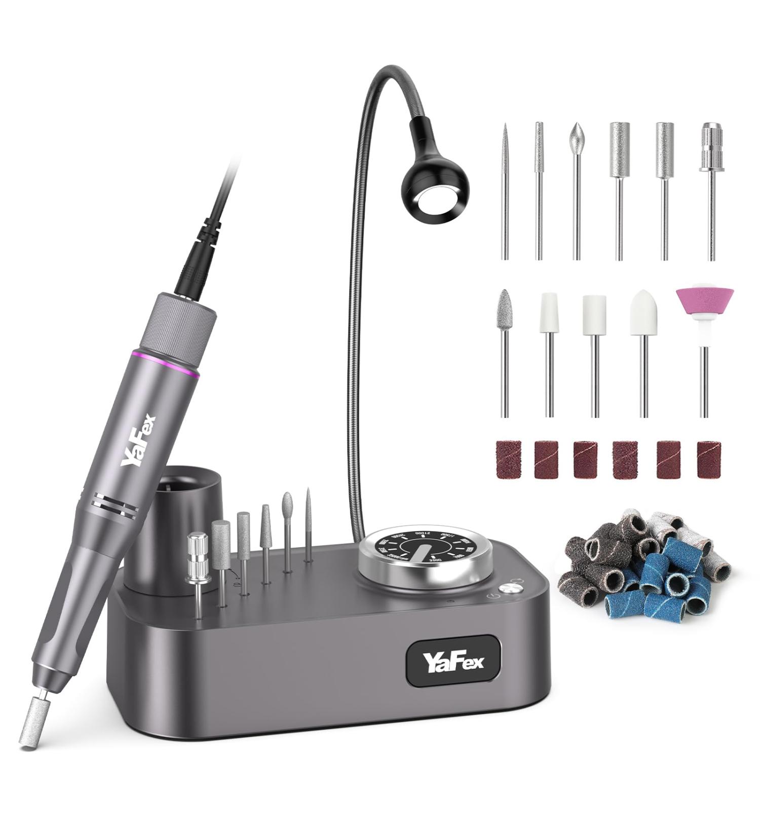 Yafex 11-in-1 Nail Milling Mills - 35000 RPM Electric Nail Cutter & Manicure Set with LED Lamp for Gelnails - Professional Pedicure & Nail File in Gray - Buy Online on SooperMarket.com