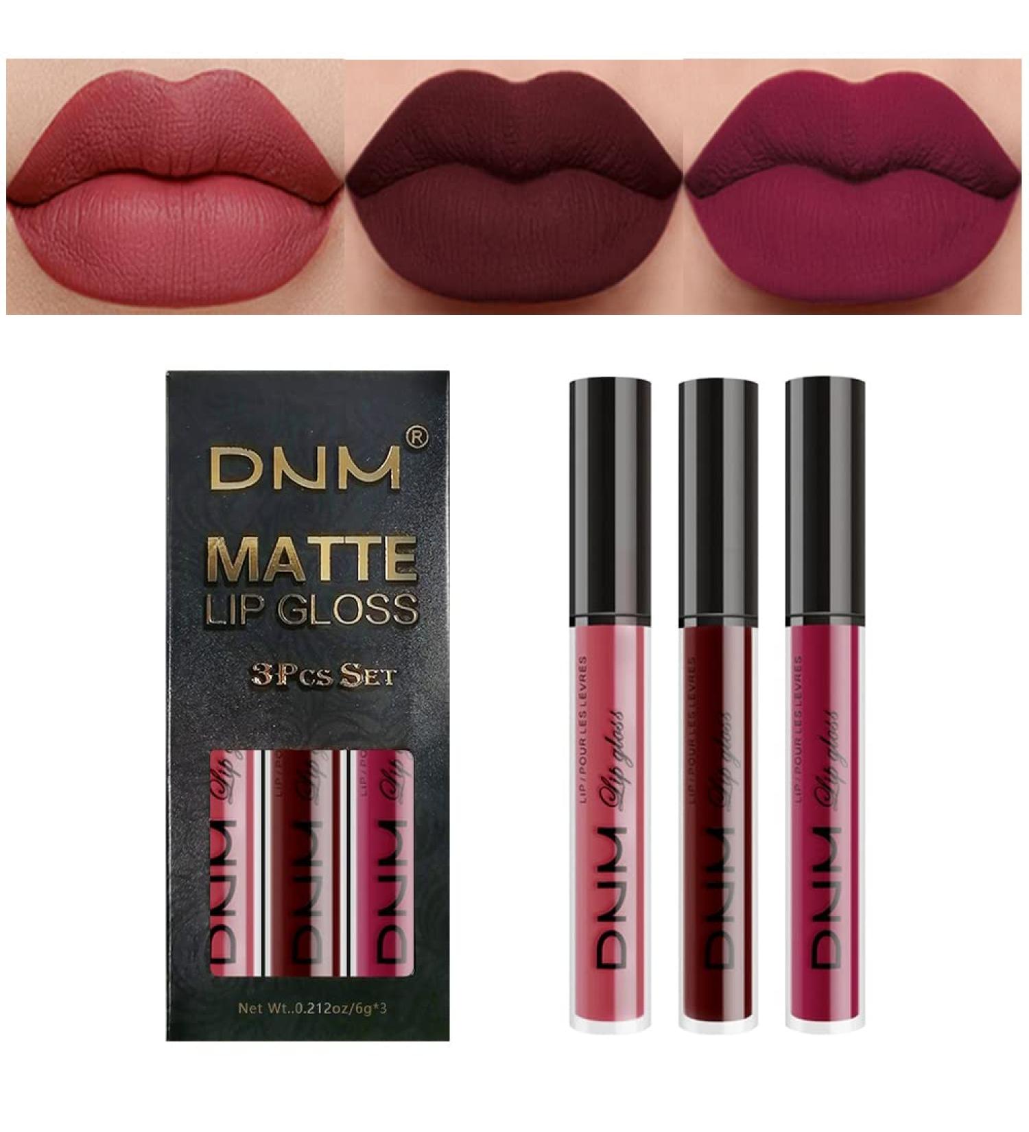 BERVEAL 3Pcs Red Matte Liquid Lipstick Set for Black Women - Long Lasting & Waterproof Lip Stain in Dark Red, Purple, Rose Pink - Matte Lipstick Gloss Packs - A-Set06 - Buy Online on SooperMarket.com