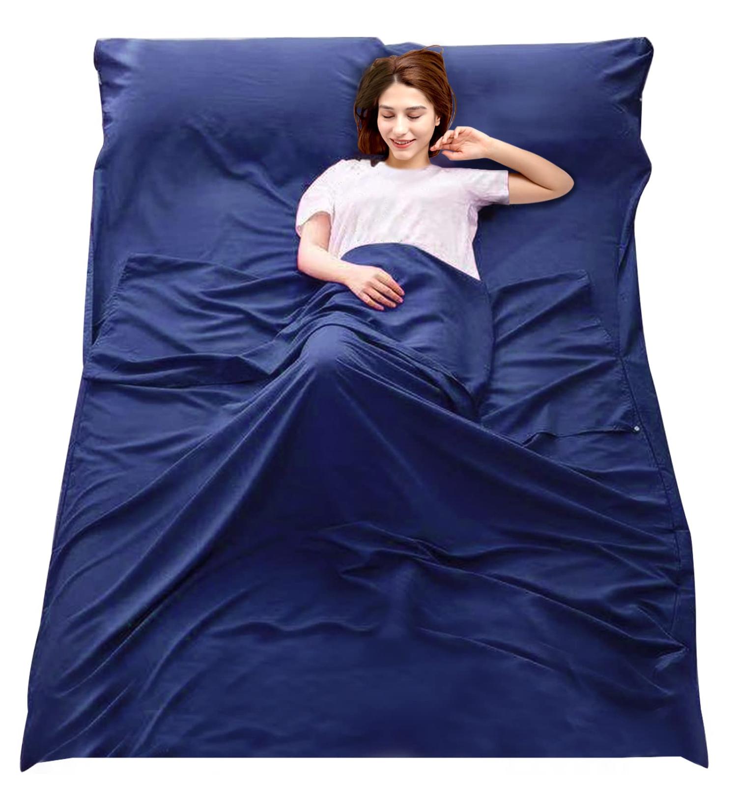 Lightweight Breathable Navy Sleeping Bag Liner | Compact Travel Bed Sheet 63*82.7 | Ideal for Camping, Home, and Hotel Use - Buy Online on SooperMarket.com