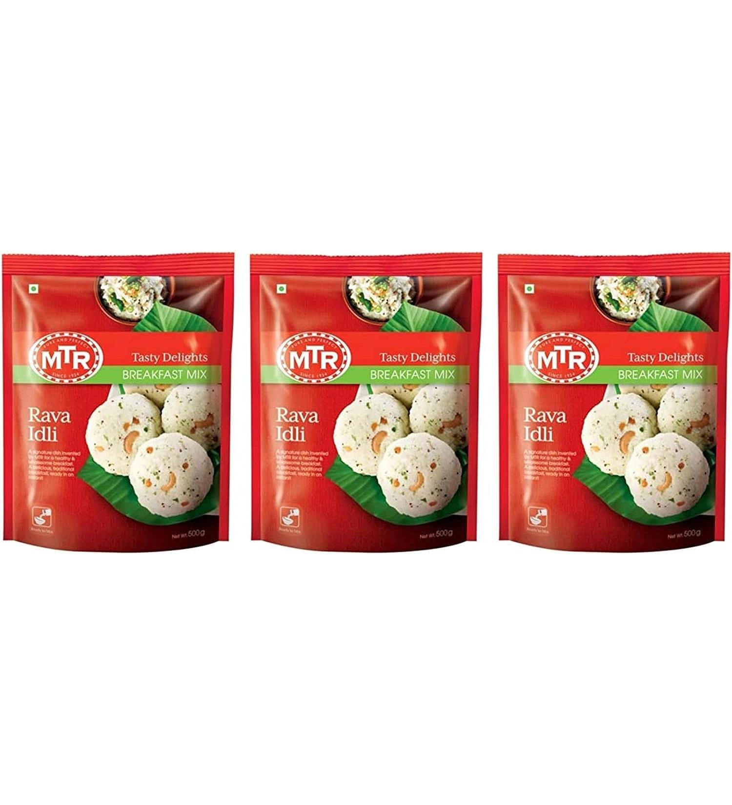 MTR Instant Ready Mix Various Flavours - Traditional South Indian Breakfast Tasty and Healthy - Easy to Prepare Snacks - Rava Idli 500g (Pack of 3) Rava Idli 500g Pack of 3