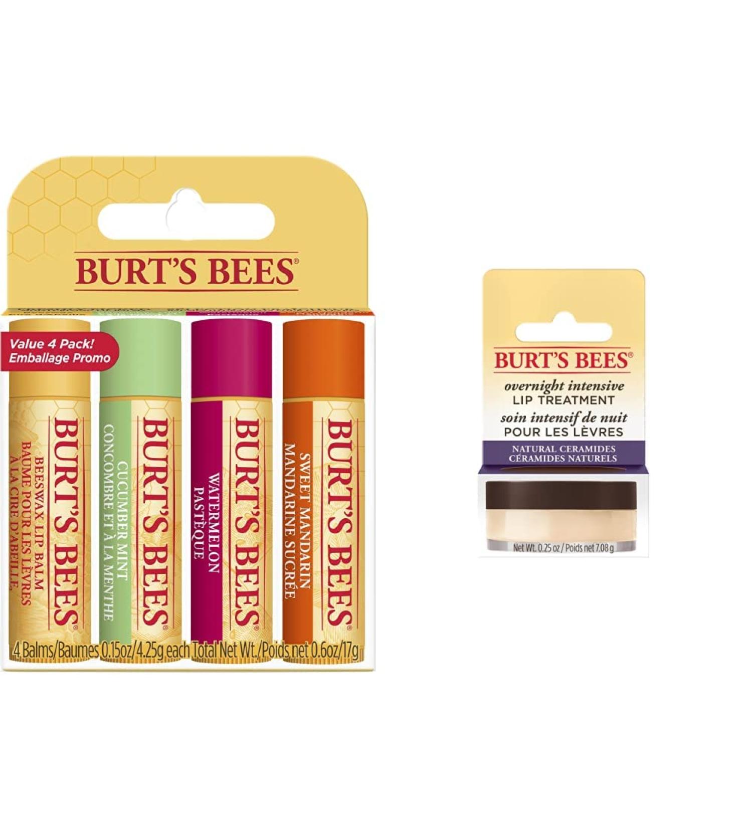 Burt's Bees 100% Natural Lip Balm 4-Pack & Intensive Night Care Bundle - Moisturizing Lip Care for Soft Lips - Buy Online on SooperMarket.com