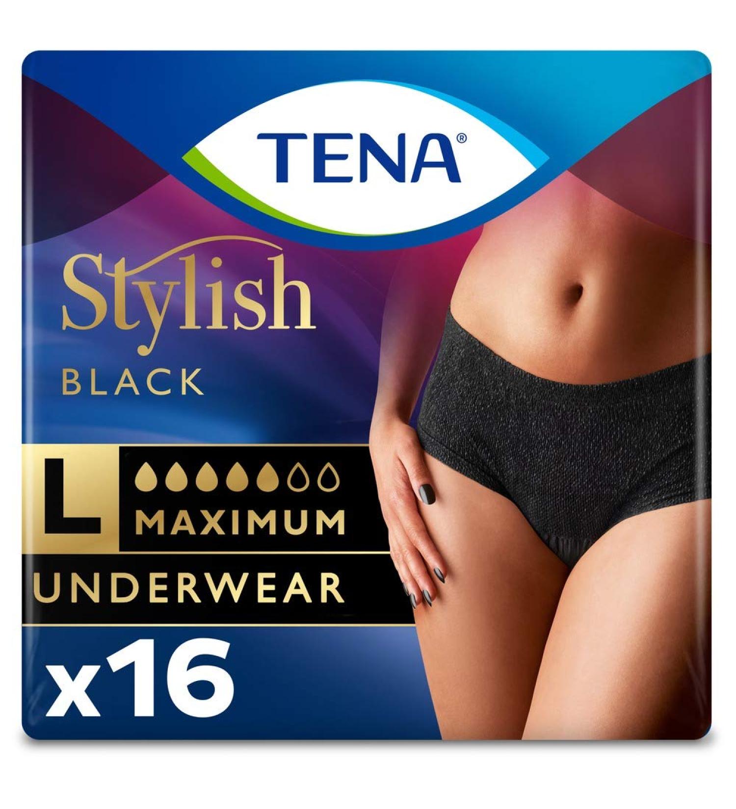 Tena Stylish Black underwear maximum Absorbency Large 16 Count L (16 Count) - Buy Online on SooperMarket.com
