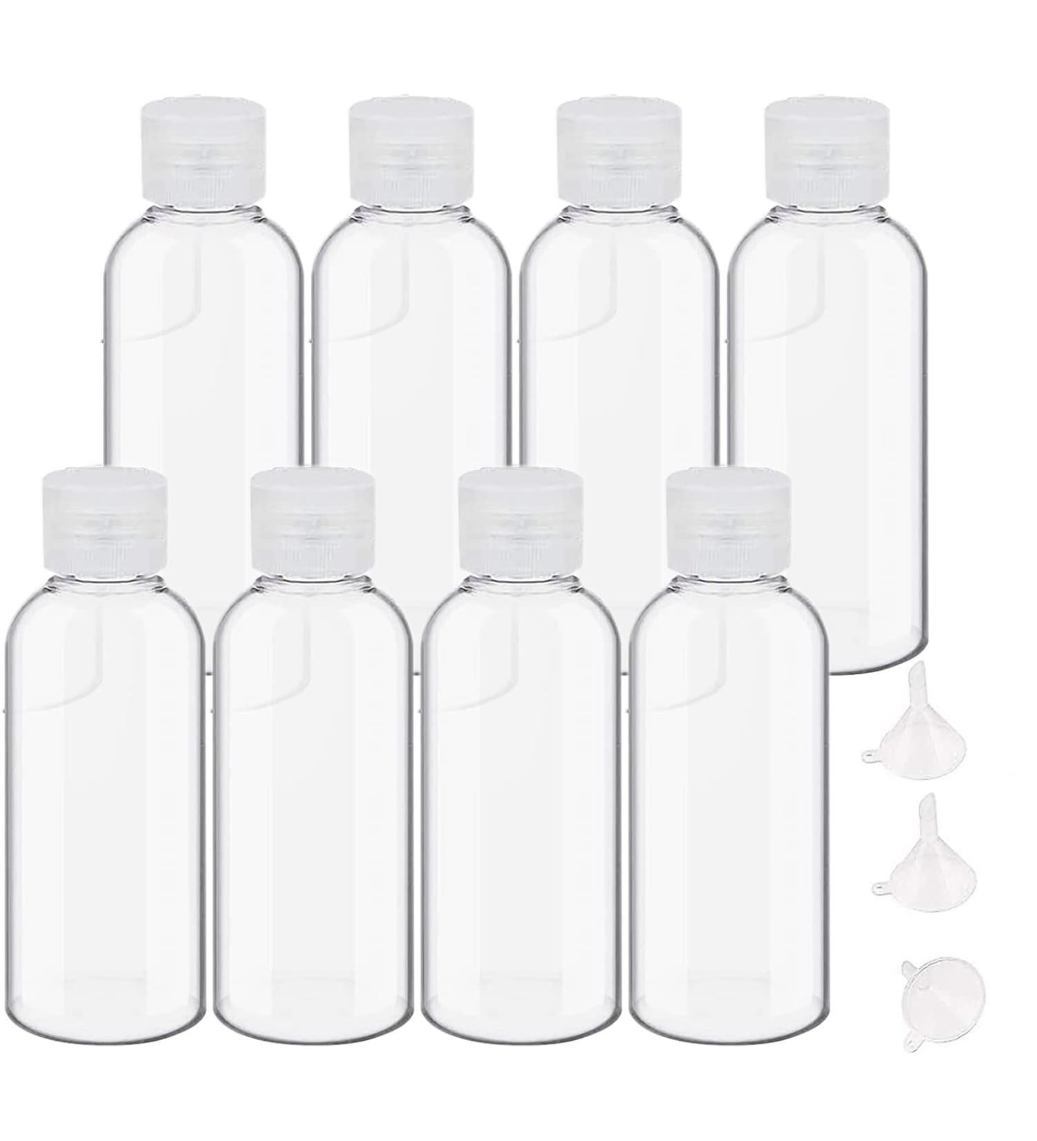 8-Piece 100ml Travel Bottle Set | Transparent Cosmetic Containers with 3 Funnels for Shampoo Lotion & Camping Essentials - Buy Online on SooperMarket.com