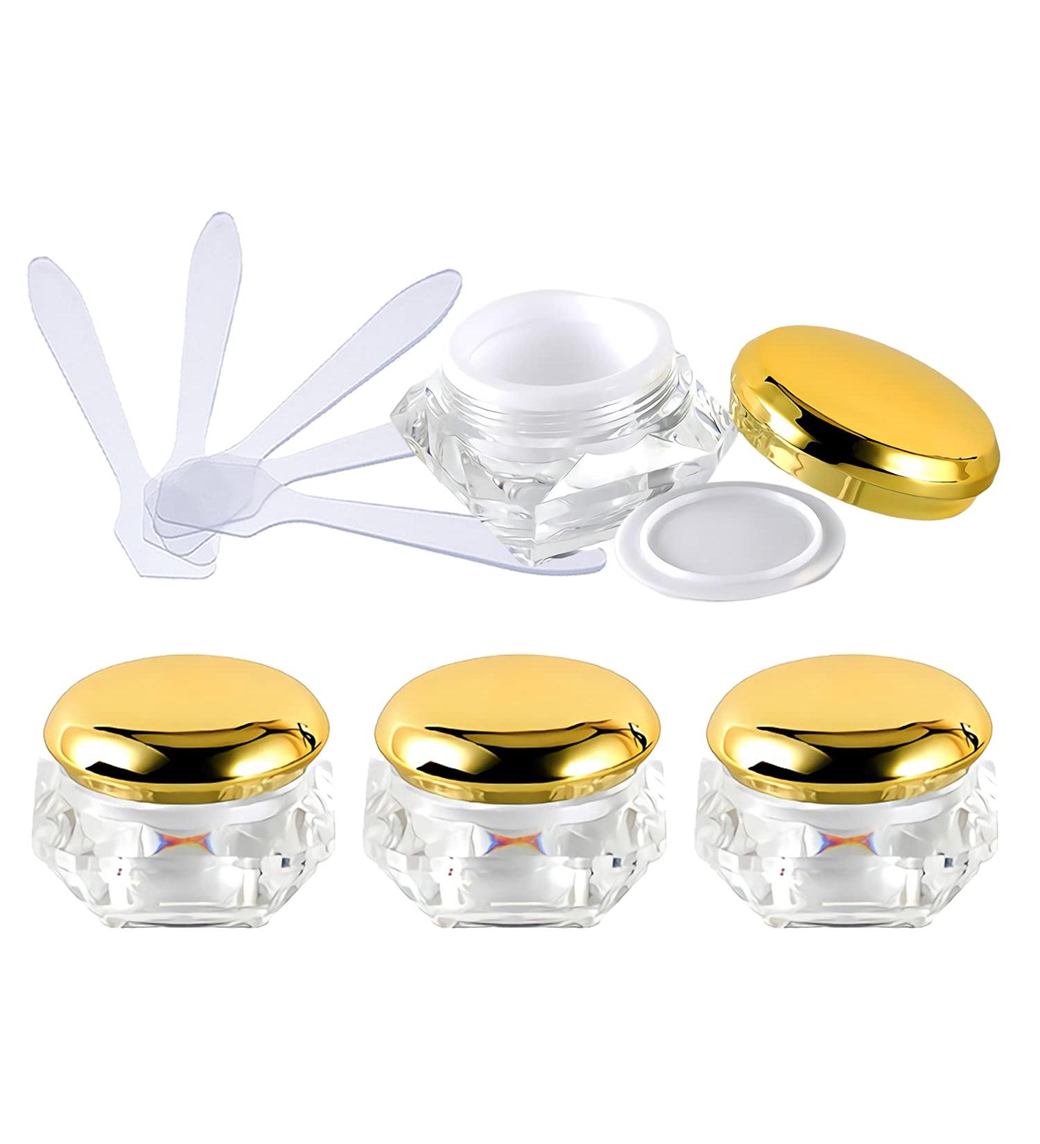 Zeoabsy 4-Pack 5ml Transparent Acrylic Diamond-Shaped Jars with Gold Screw Caps Perfect for Creams Lotions Nail Art & Lip Balm - Buy Online on SooperMarket.com