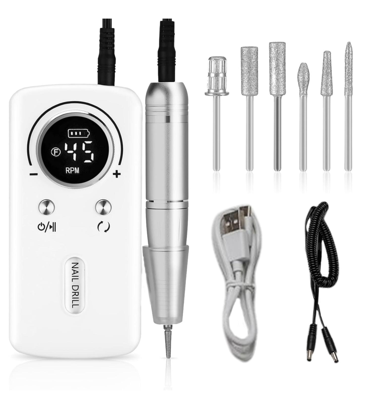 1 Set Electric Nail Drill 45000RPM Nail Drill Kit Rechargeable Portable Nail Drill Professional for Acrylic Nails with 6 Nail Drill Bits Electric Nail File for Manicure Pedicure Nail Drill Kit - Buy Online on SooperMarket.com