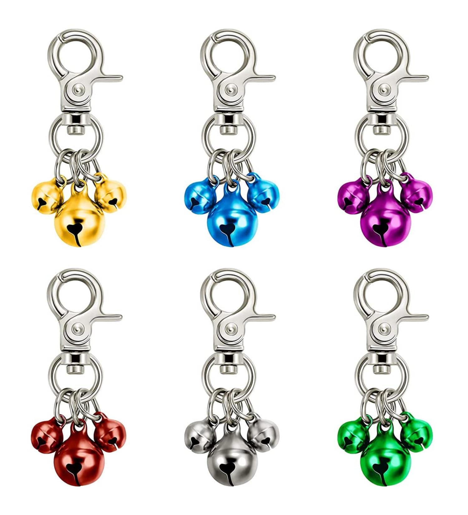 6 Piece Pet Bells for Collars - Loud Dog Bubbles & Key Rings - Colorful Triple Bell Charms (Green Red Blue Purple Silver Gold) for Dogs - Buy Online on SooperMarket.com