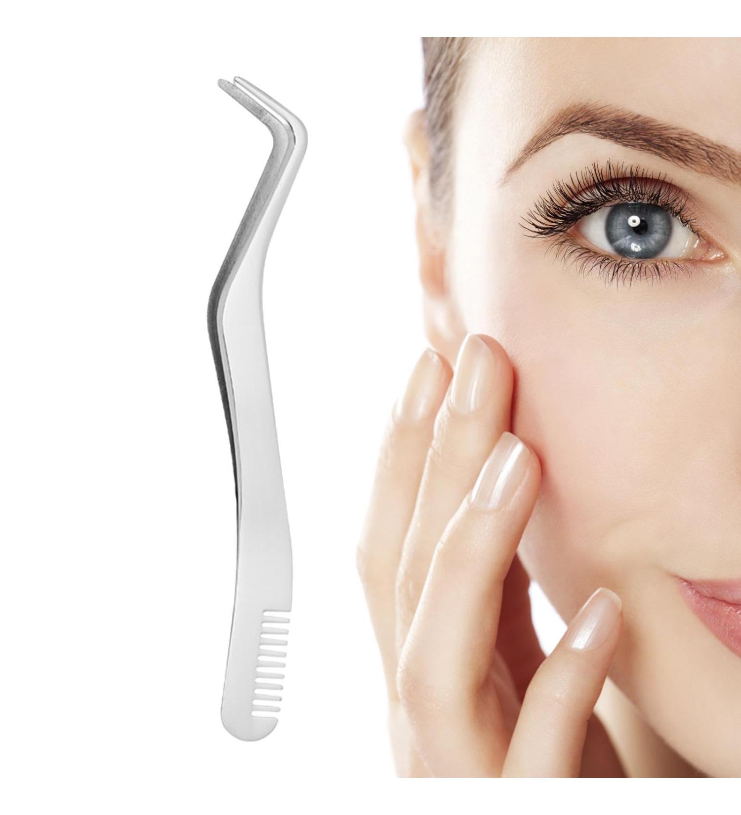 Eyelash Tweezers for Extensions | Stainless Steel Eyeline Tweezers with Comb | Professional Silver Tools for Artificial Eyelashes - Buy Online on SooperMarket.com
