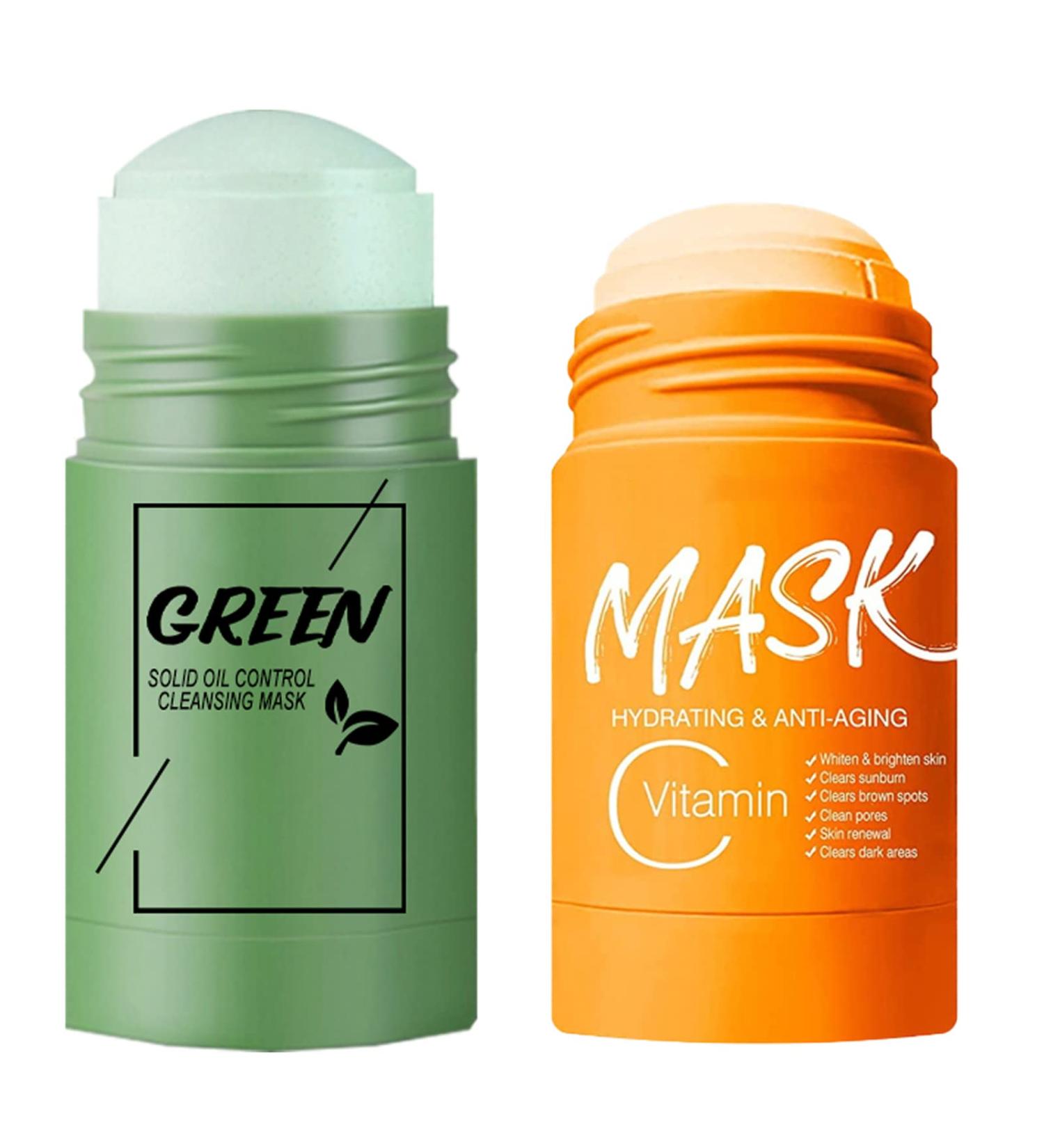 2 Pack Turmeric & Green Tea Clay Stick Face Masks - Organic Vitamin C, Blackhead Cleansing, Deep Pore Cleansing, Skin Brightening, Moisturizing - Buy Online on SooperMarket.com