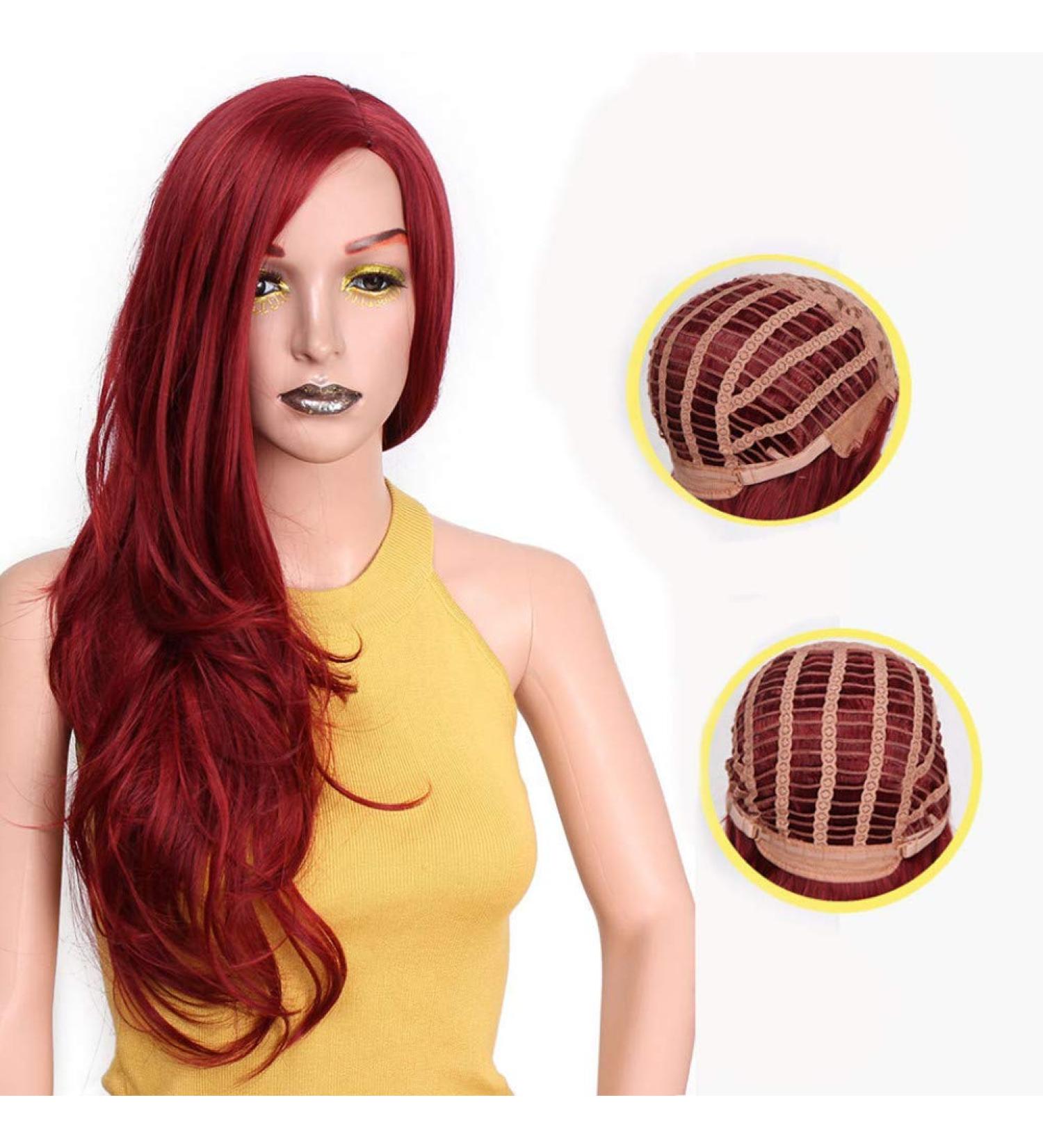 HBINGBING Synthetic Red Wigs - Long Wavy Cosplay Hair for Women | Glueless & High Density - Buy Online on SooperMarket.com