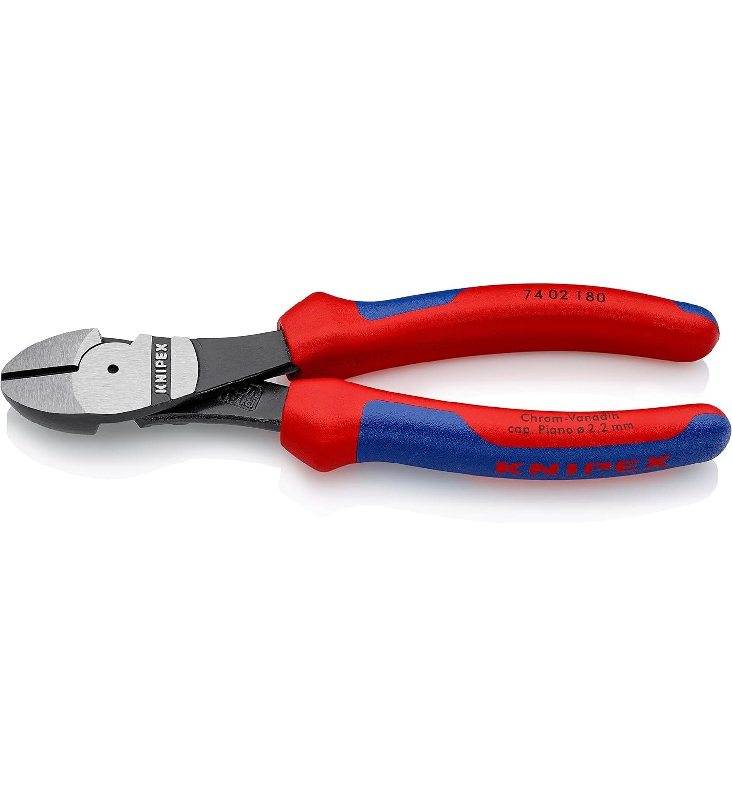 Knipex High Leverage Diagonal Cutter black atramentized with multi-component grips 180 mm (self-service card/blister) 74 02 180 SB Multi-component Grips Blue/Red 180 mm atramentized on self-service card - Buy Online on SooperMarket.com
