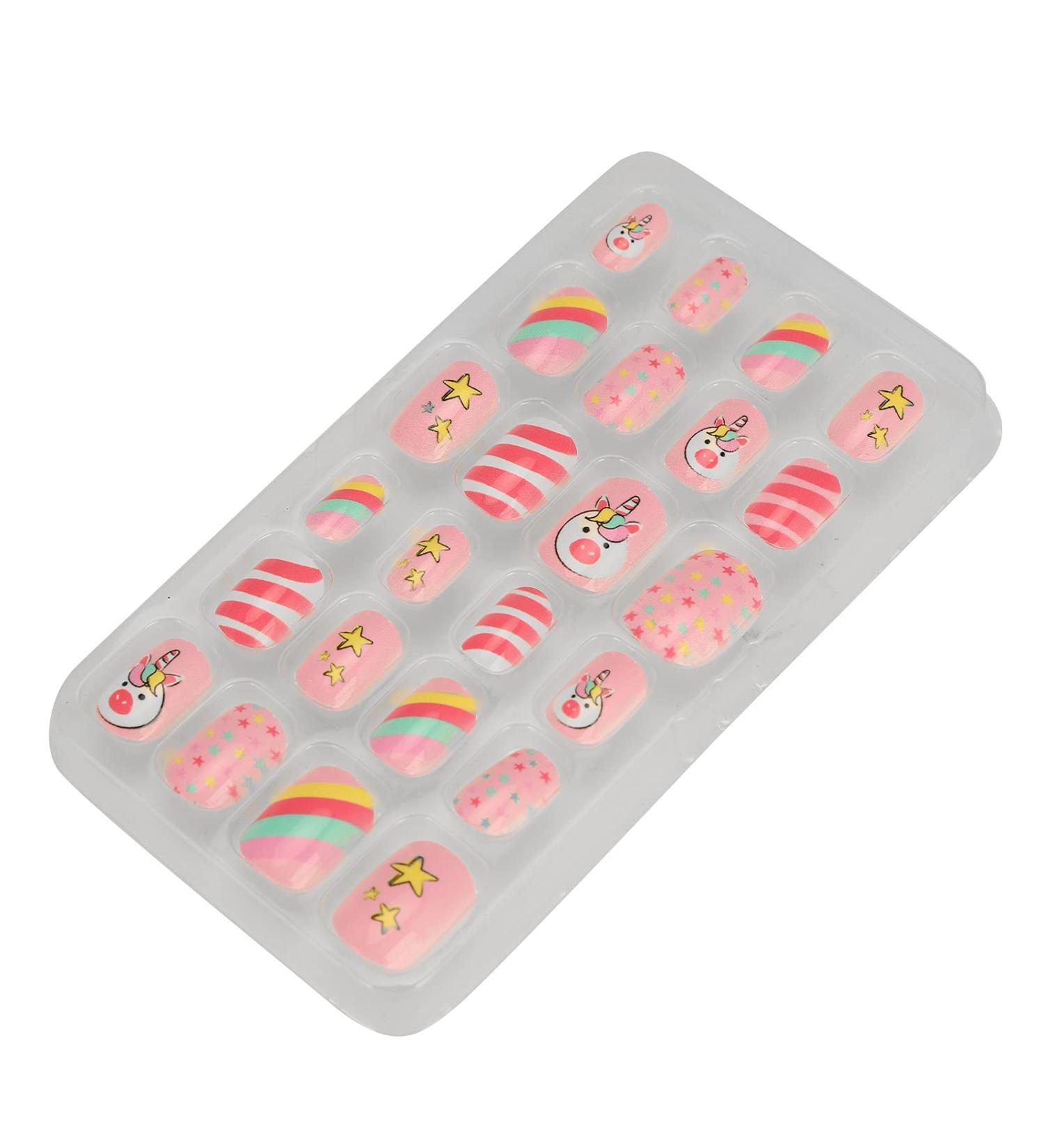 Kids Nail Art Kids False Nails Cartoon Pattern Full Cover Artificial False Nails Children False Nails Colored Girls Press On Nails Removable Kids Fake Nails (03) - Buy Online on SooperMarket.com