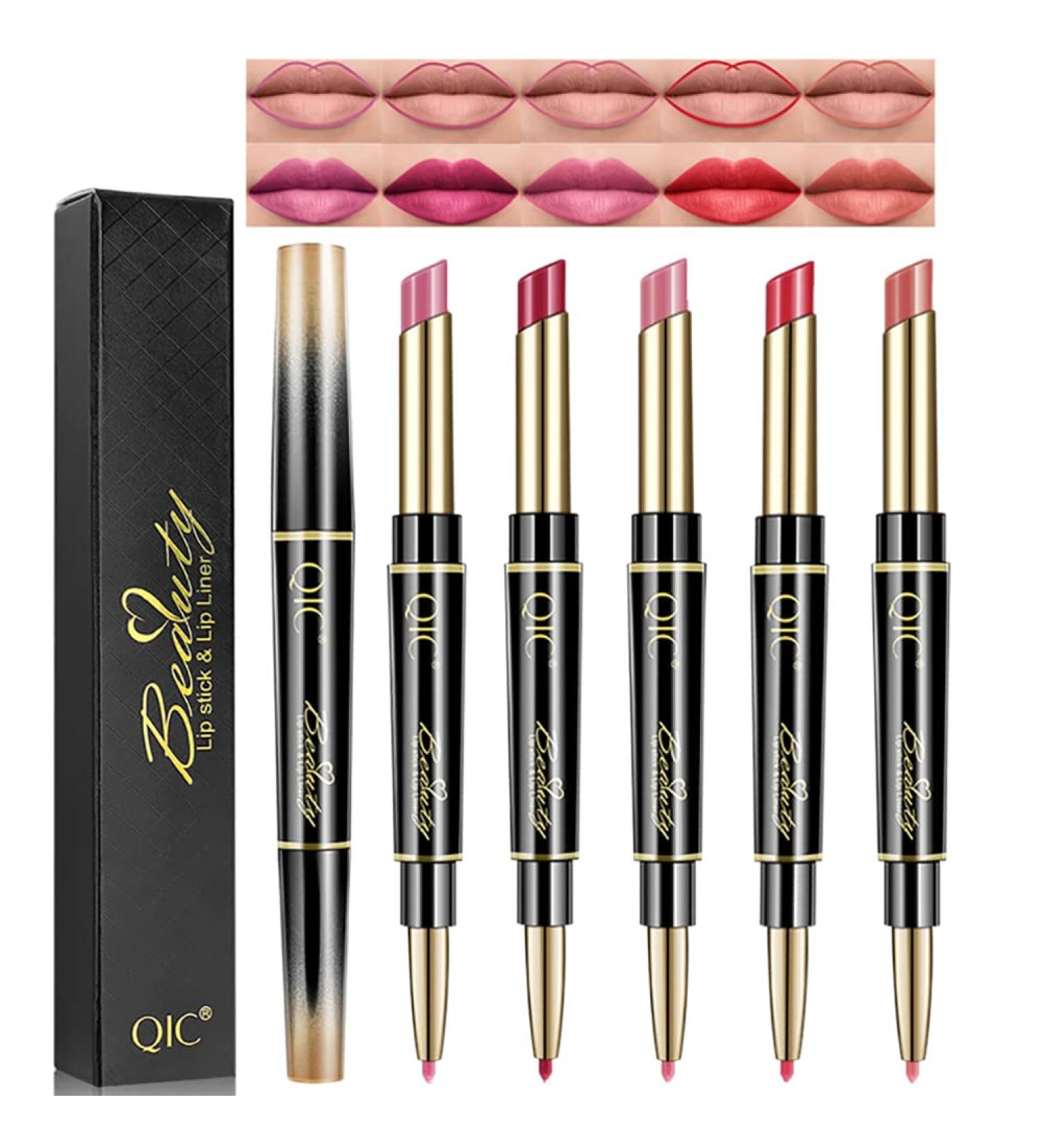 Petansy 5Pcs Double Head Matte Lipstick Set - Long Lasting & Waterproof Lip Liner and Lipstick Duo - Buy Online on SooperMarket.com