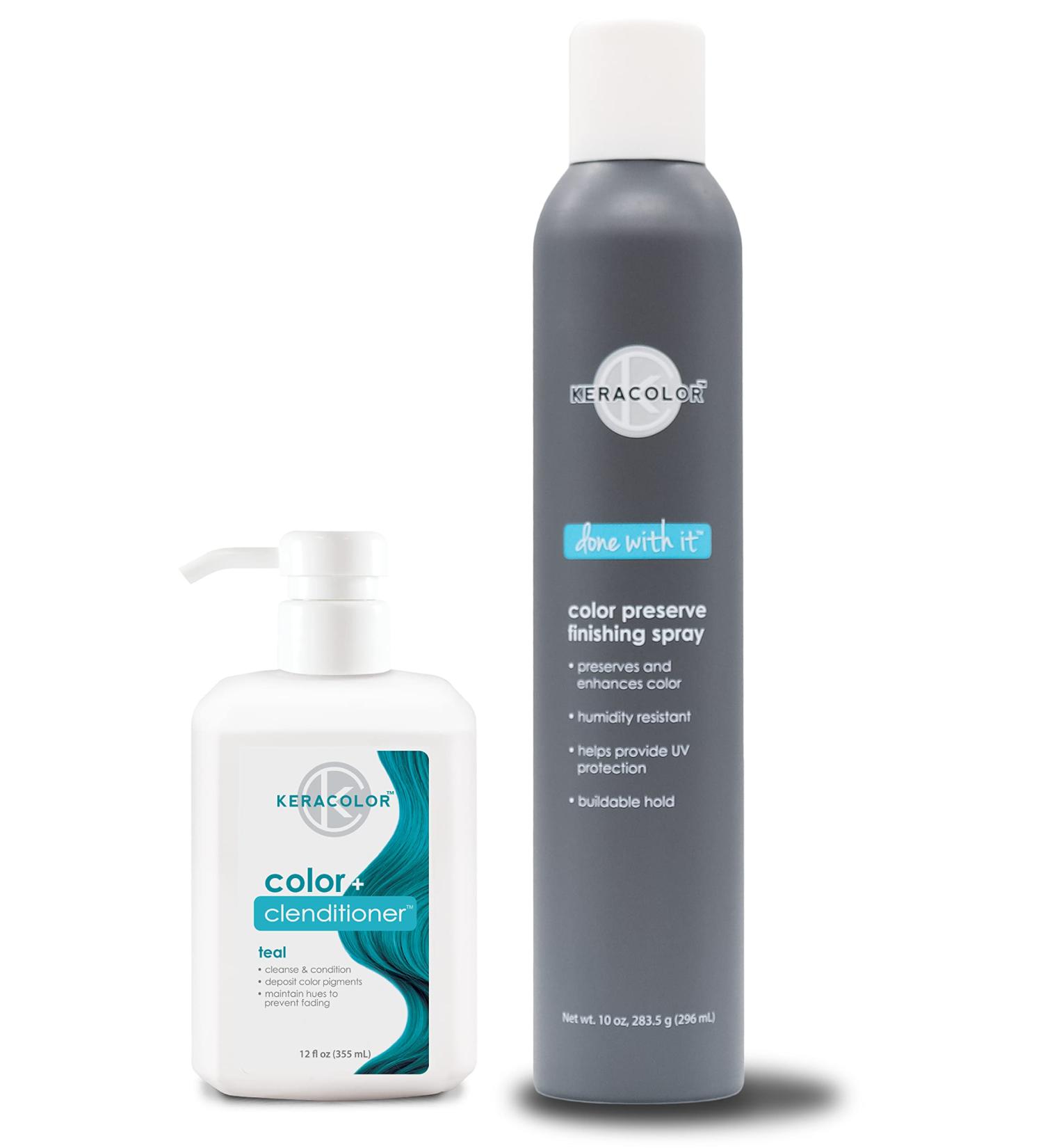 KERACOLOR Kit of 3-in-1 (Cleanse + Conditioner + Color) Teal Semi-Permanent Hair Dye and Finishing Hair Spray 10oz - Buy Online on SooperMarket.com