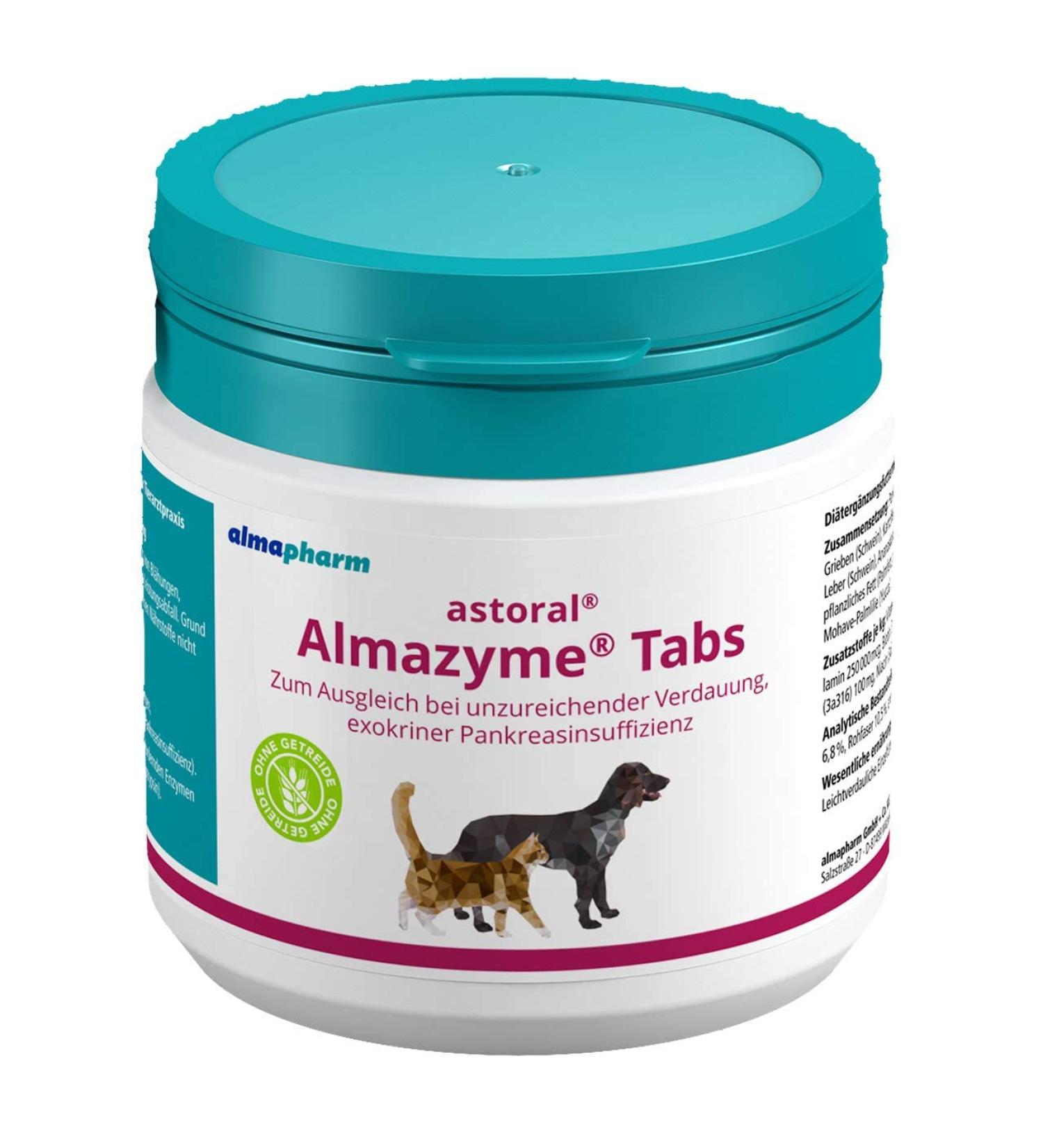 Almapharm Almacym for Dogs & Cats - 125 Tabs Supplement for Inadequate Digestion & Exocrine Pancreatic Insufficiency - International Shipping Available - Buy Online on SooperMarket.com