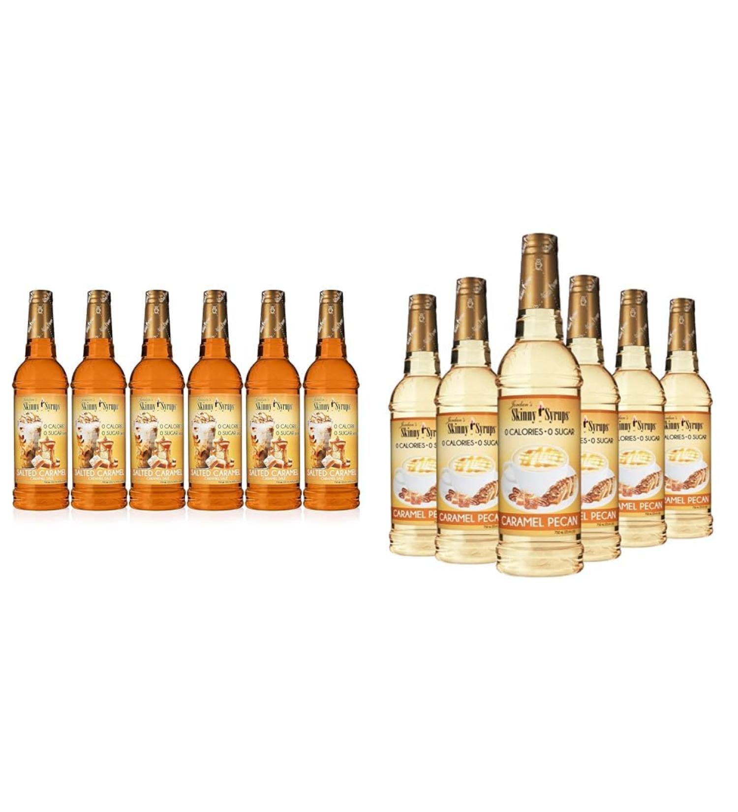 Jordan's Skinny Syrups Salted Caramel (750ml Sugar-Free Zero Calorie Keto Friendly) & Caramel Pecan Syrup (750ml Sugar-Free Zero Calorie Keto Friendly) - Indulgent Coffee Syrup Duo for Desserts