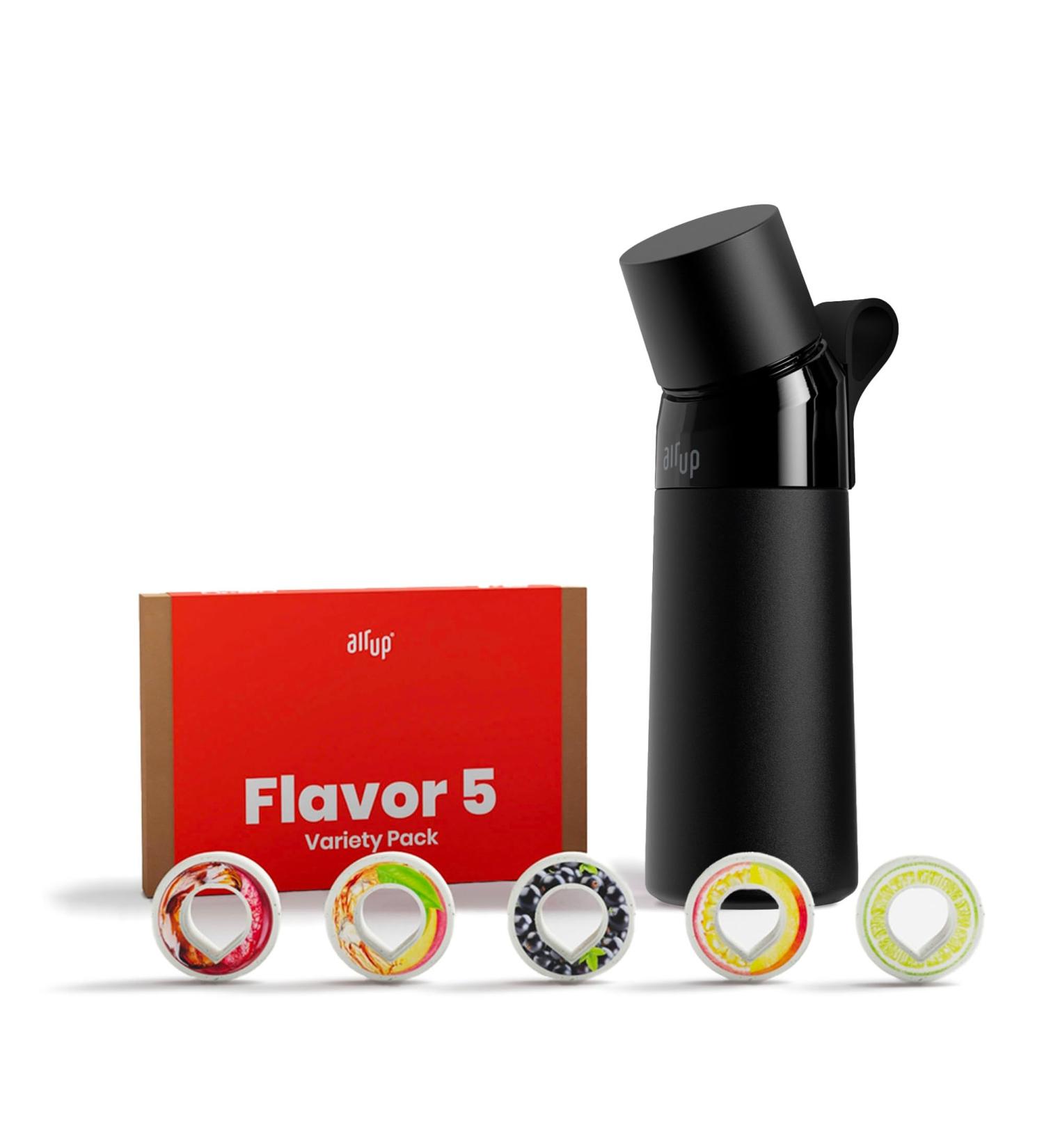 Air Up Steel Pitch Black Bottle (480ml) - 5 Sugar-Free Flavor Pods | Stainless Steel Drinking Bottle with Straw | Ideal for Carbonated Drinks | International Shipping Available - Buy Online on SooperMarket.com