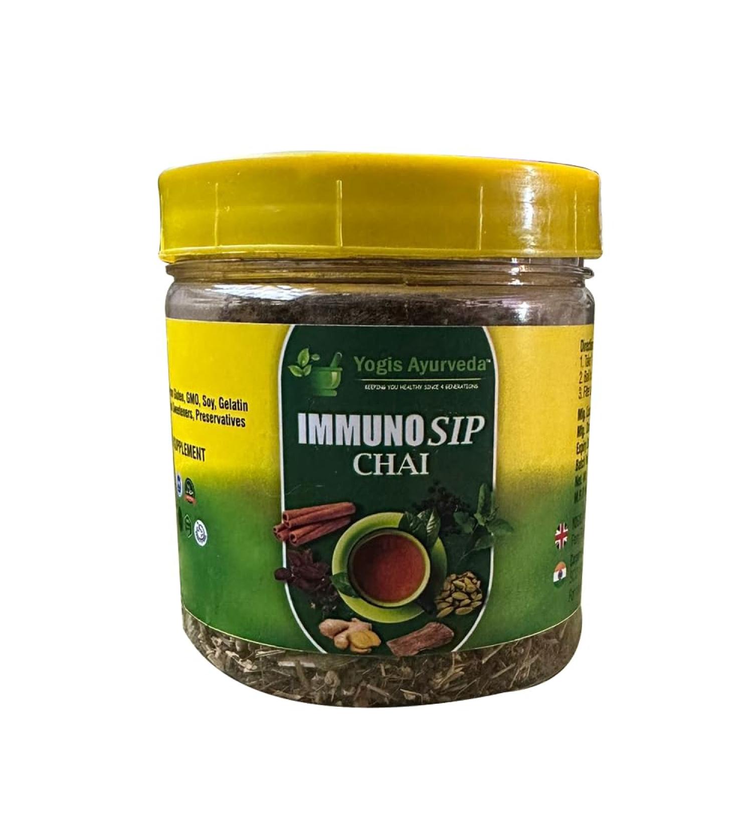 Yogis Ayurveda Immuno Sip Chai Tea With Tulsi Arjun Chaal Ginger And 4 Other Herbs And Spices. Loose Tea 100g. Eases Flu & Cold Symptoms Keeps Heart & Immune System Healthy Reduces Tiredness. - Buy Online on SooperMarket.com
