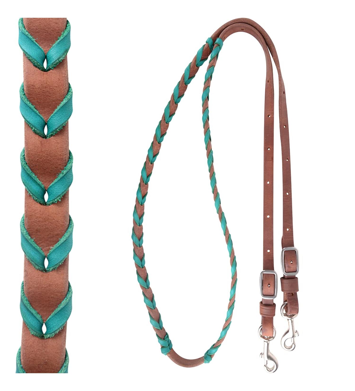 Martin Saddlery Latigo Laced Barrel Rein 5/8-inch Thick Buckle and Keeper Snap Ends, Turquoise