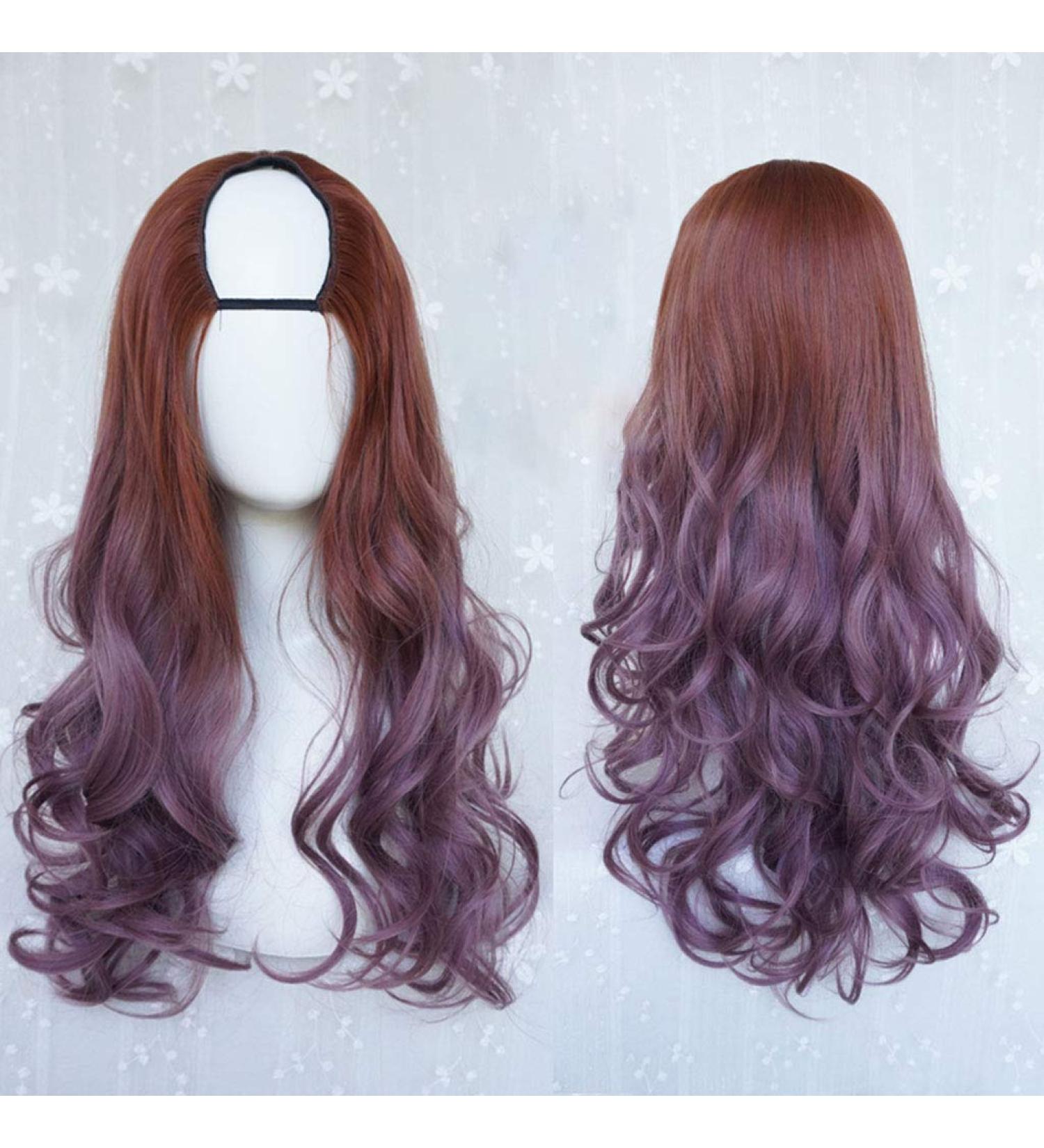 GJBXP Harajuku Fashion Long Wavy Curly U-Shaped Wig - 28 Ombre Dark Roots Heat Resistant Synthetic Fiber for Girls - Buy Online on SooperMarket.com