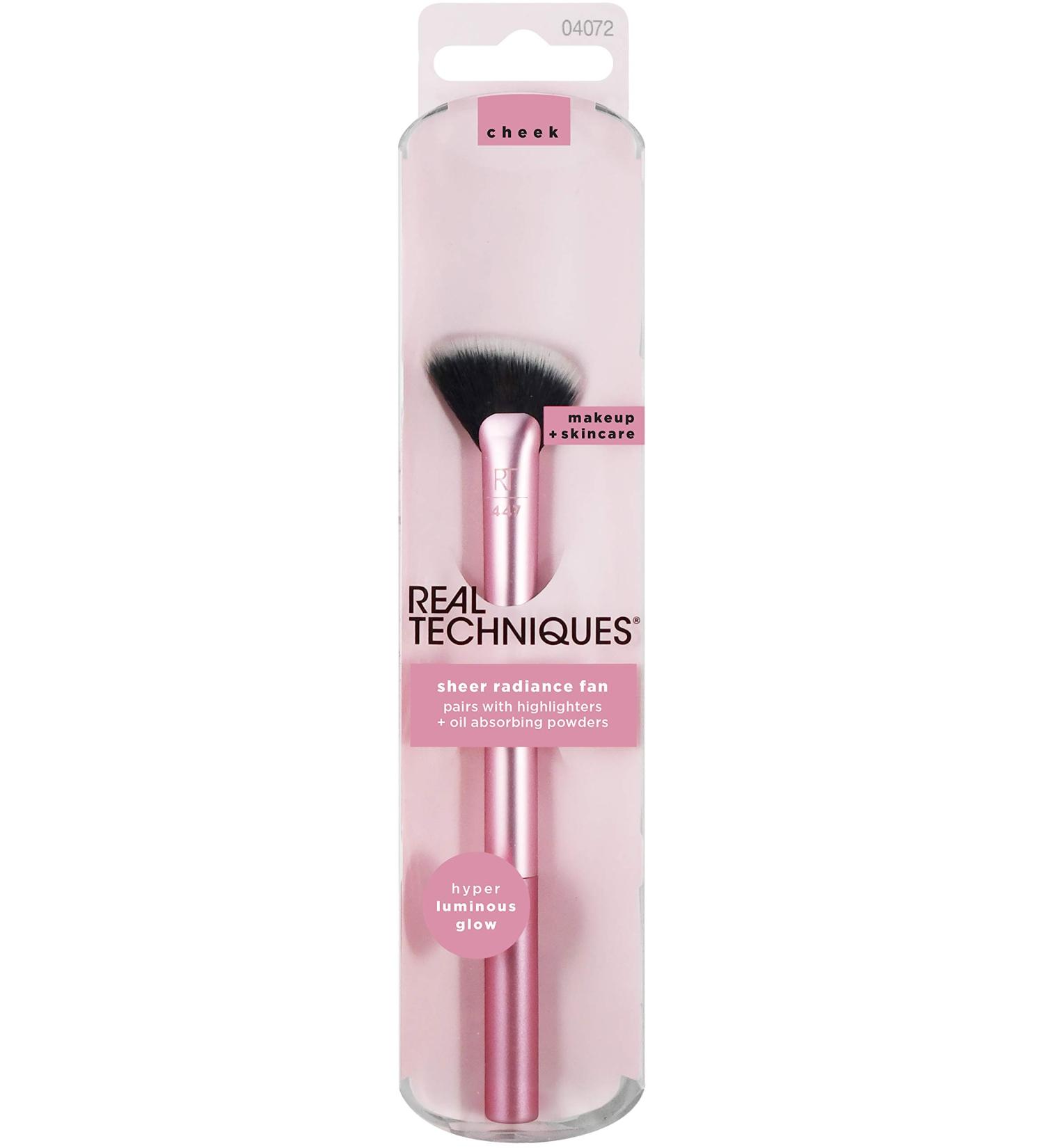 Real Techniques Sheer Radiance Fan Makeup Brush - Cruelty Free Highlighter Tool with Face Glow Benefits | Aluminum Ferrules, Pink - 1 Count - Buy Online on SooperMarket.com