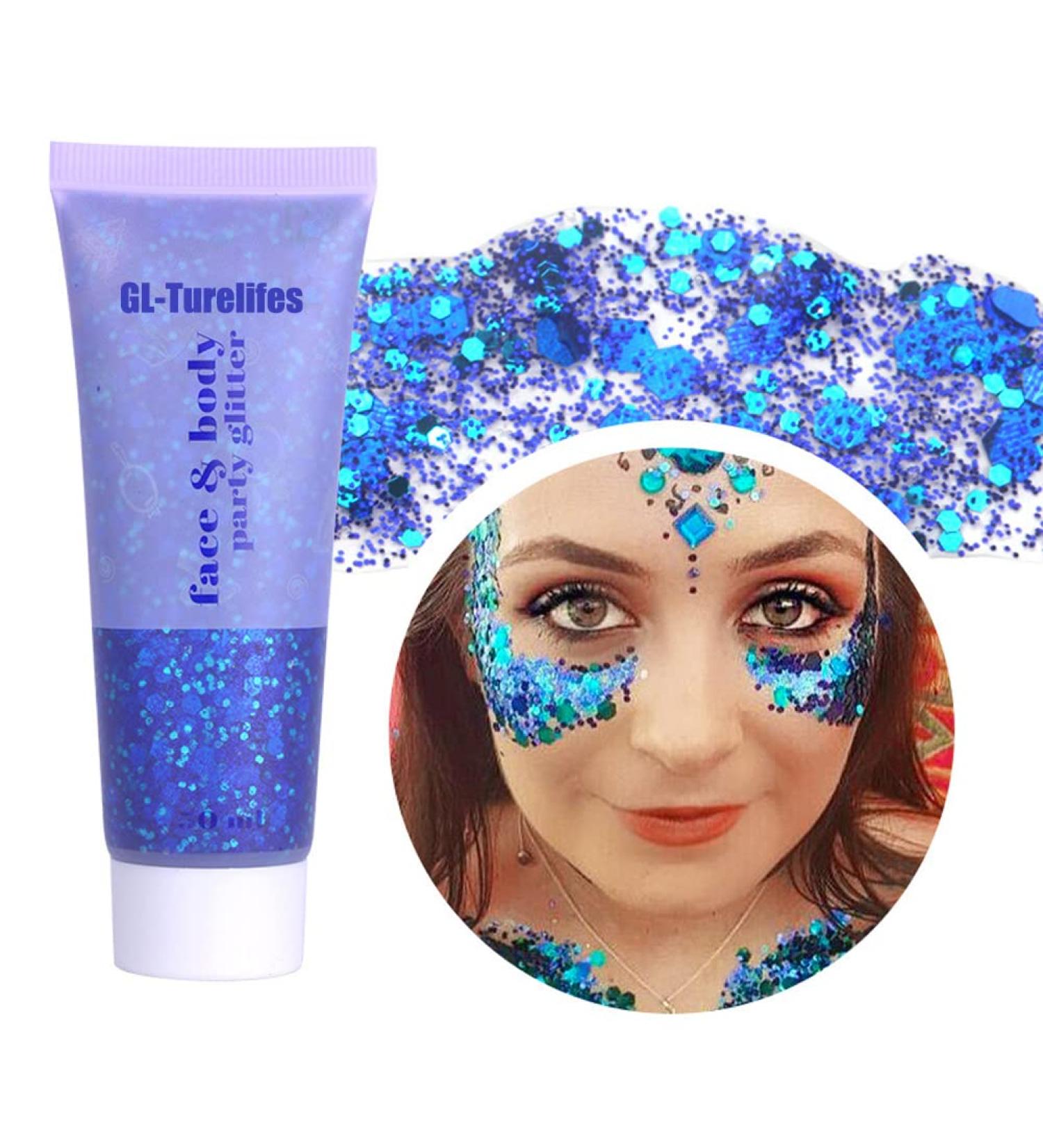 GL-Turelifes Chunky Glitter Gel 50ml - Blue Festival Cosmetic Glitter for Face, Hair, Nails, and Makeup - Long Lasting and Easy to Apply/Remove - Buy Online on SooperMarket.com