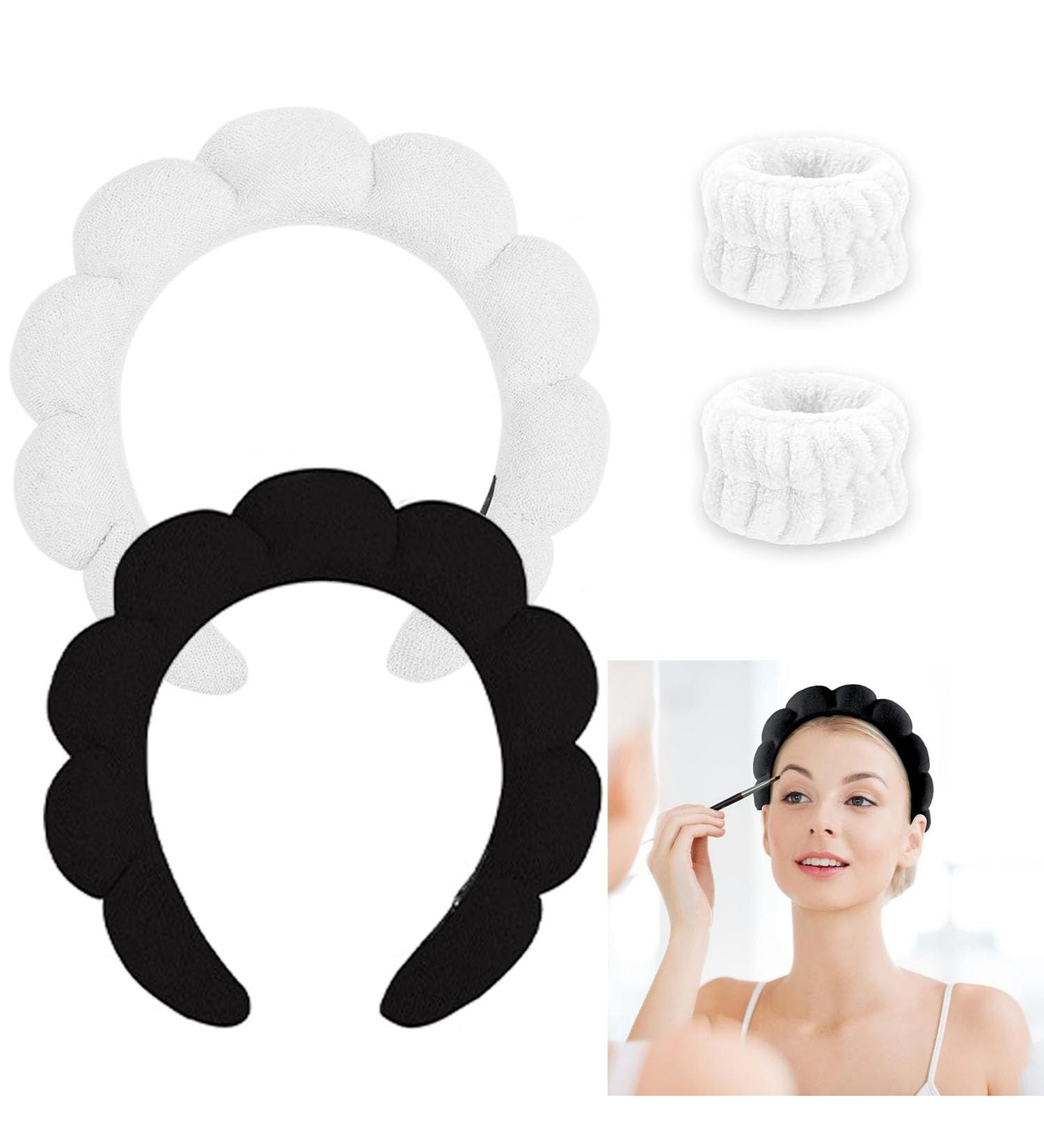 Spa Headband Set for Women - Soft Terry Cloth Headband for Face Washing and Makeup - Bubble Skincare Headband with Wristbands - Black+White - Perfect Gift Idea - Buy Online on SooperMarket.com