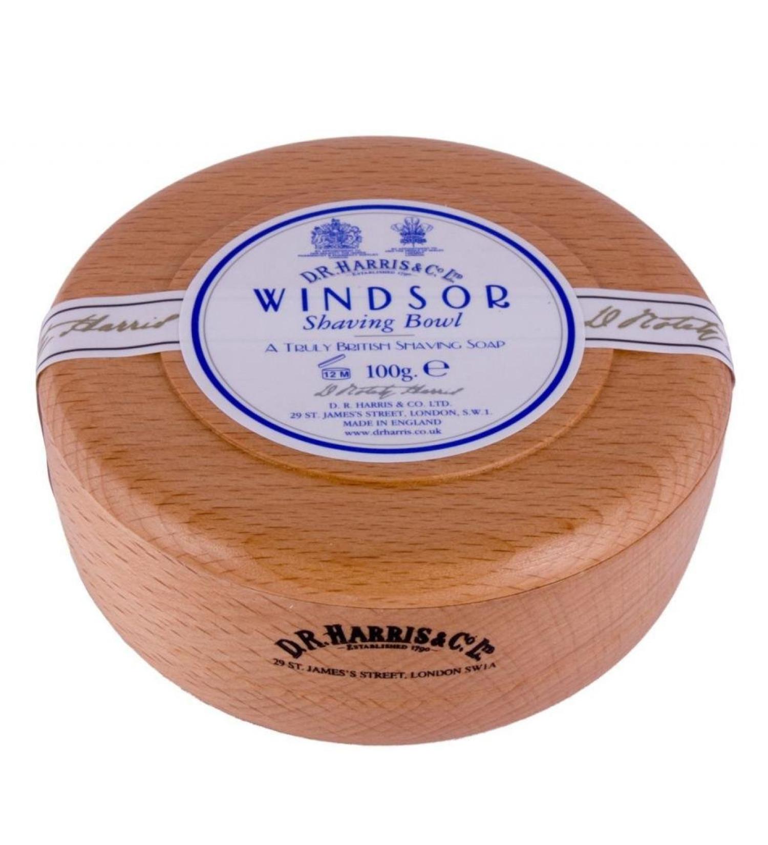 DR Harris & Co Beech Wooden Shaving Bowl with Windsor Shaving Soap
