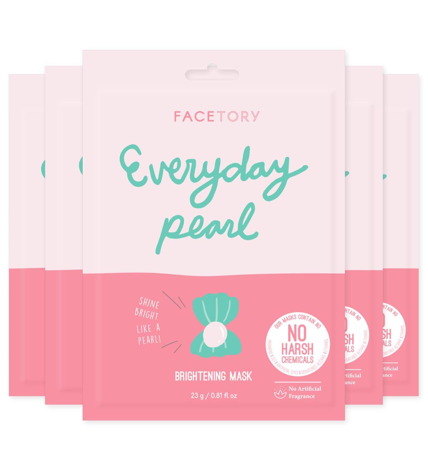 FACETORY Pearl Radiance Boosting Mask - Pack of 5 | Soft Form-Fitting Face Mask for All Skin Types | Strengthening, Balancing, and Illuminating Formula | No Harsh Chemicals - Buy Online on SooperMarket.com