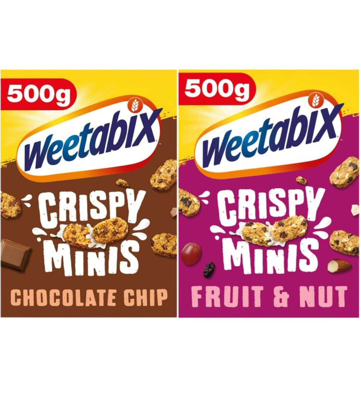 Weetabix Crispy Minis Fruit & Nut 500g and Weetabix Crispy Minis Chocolate Chip 500g (2 Pack Mixed Bundle) - Buy Online on SooperMarket.com