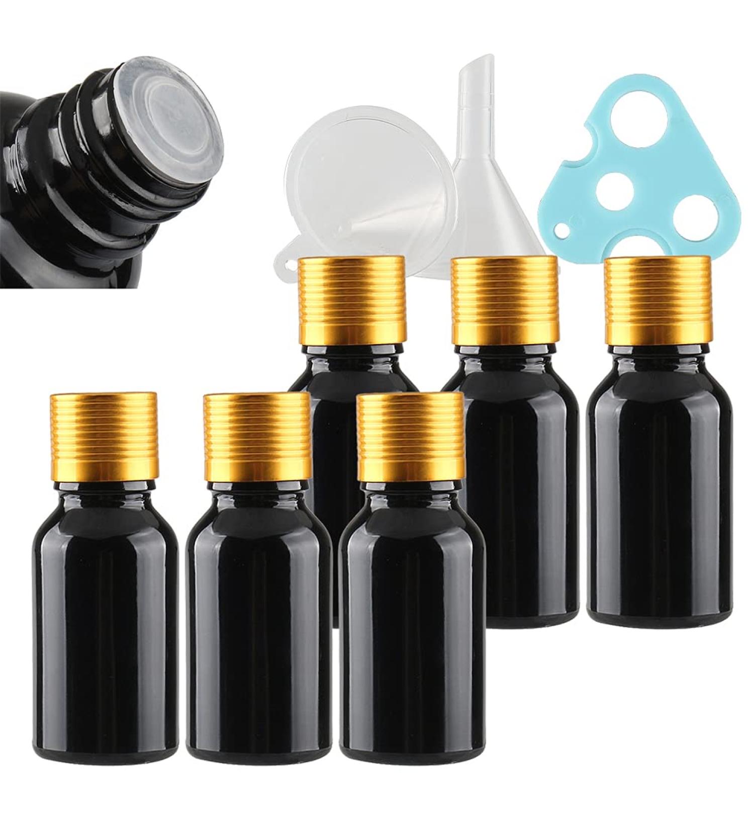 Tianzd 6-Pack 15ml Gloss Black Glass Bottles - Sealed Stopper & Gold Cap for Fragrance Oil & Aromatherapy - Ideal for Travel & Massage - Buy Online on SooperMarket.com
