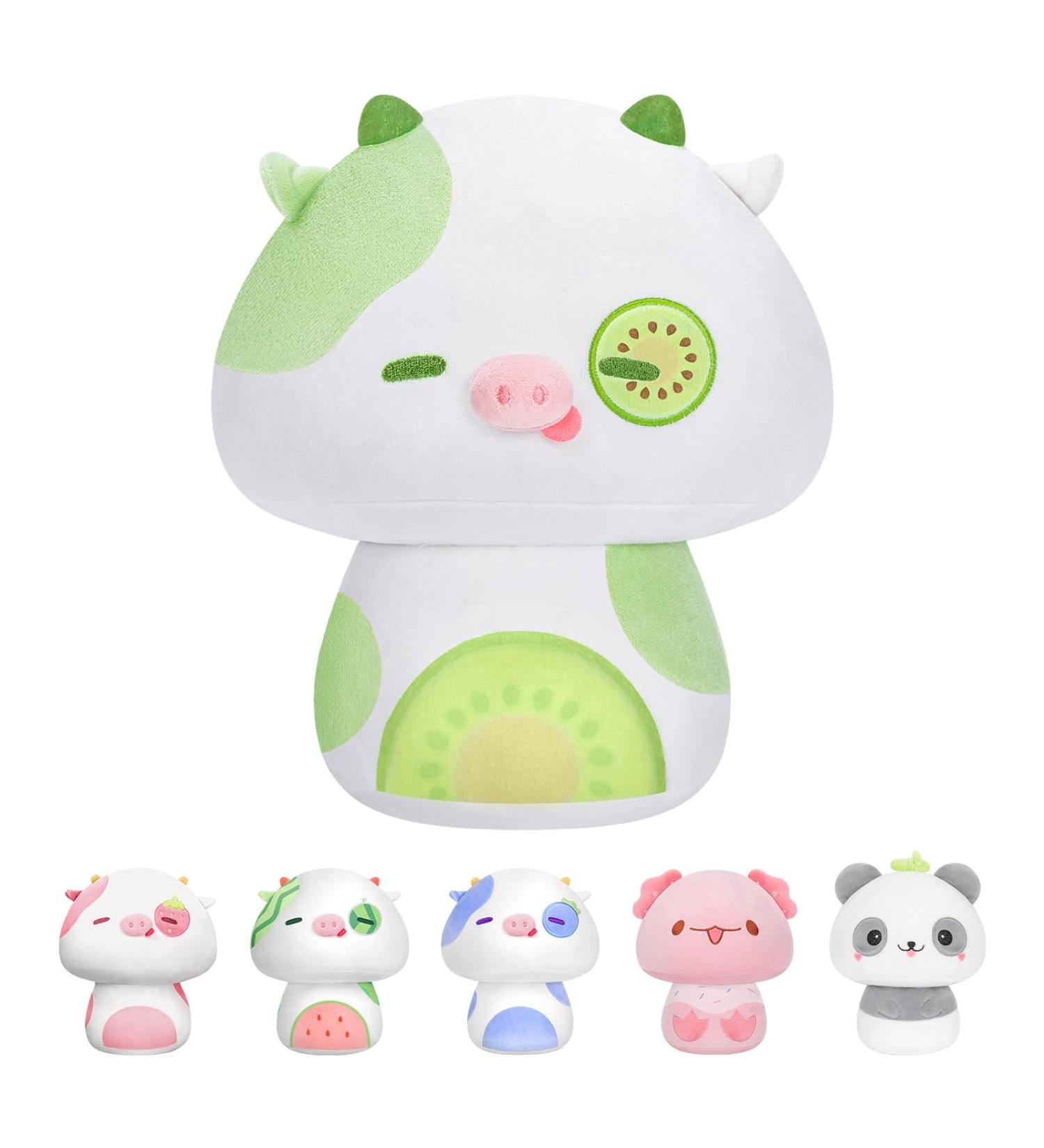Mewaii 14'' Kiwi Cow Mushroom Pillow - Soft Stuffed Animal Plushie Toy for Kids - Cuddly Green Cow Plush 14 Inch - Buy Online on SooperMarket.com