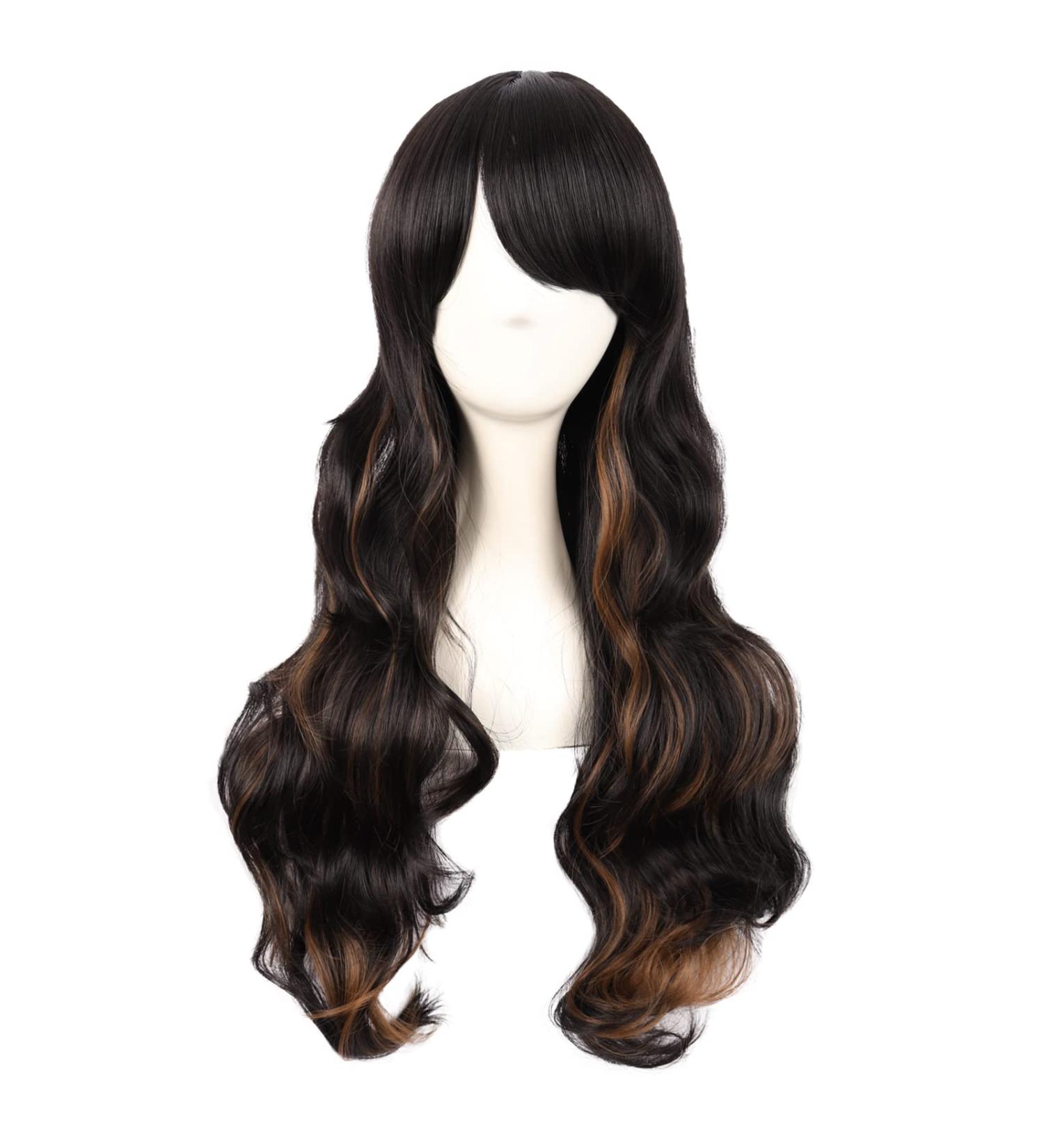MapofBeauty 28 Charming Women Side Bangs Long Curly Synthetic Wig - Black Mixed Brown - Buy Online on SooperMarket.com