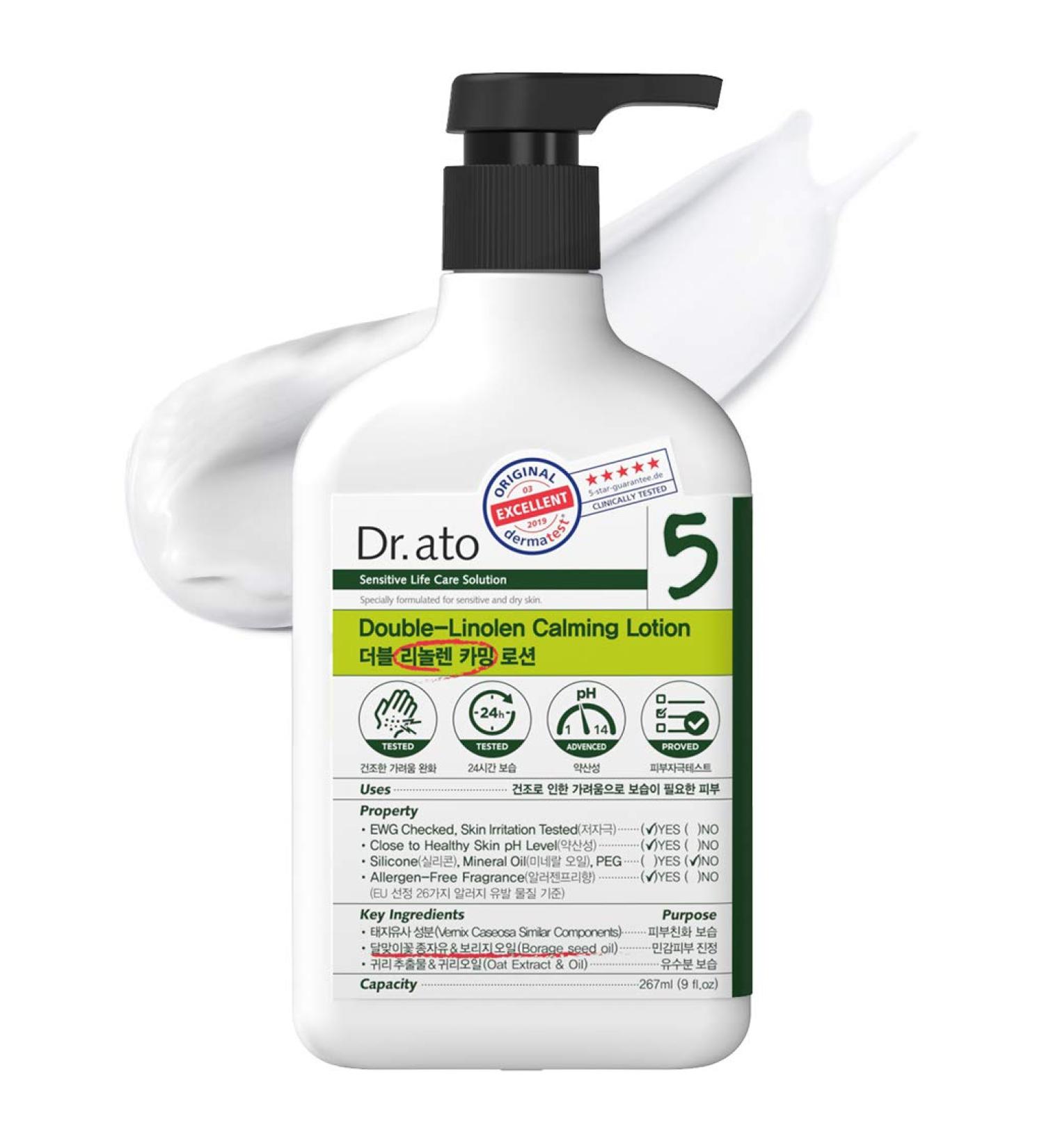 Medience DR.ATO Double-Linolen Calming Lotion 10.5 fl.oz. for Baby, Infant, Kids - Soothes Itchy and Dry Skin, pH5.5 Body and Face Lotion with Double Gamma Linolenic Acid - Derma Tested, Paraben Free - Buy Online on SooperMarket.com