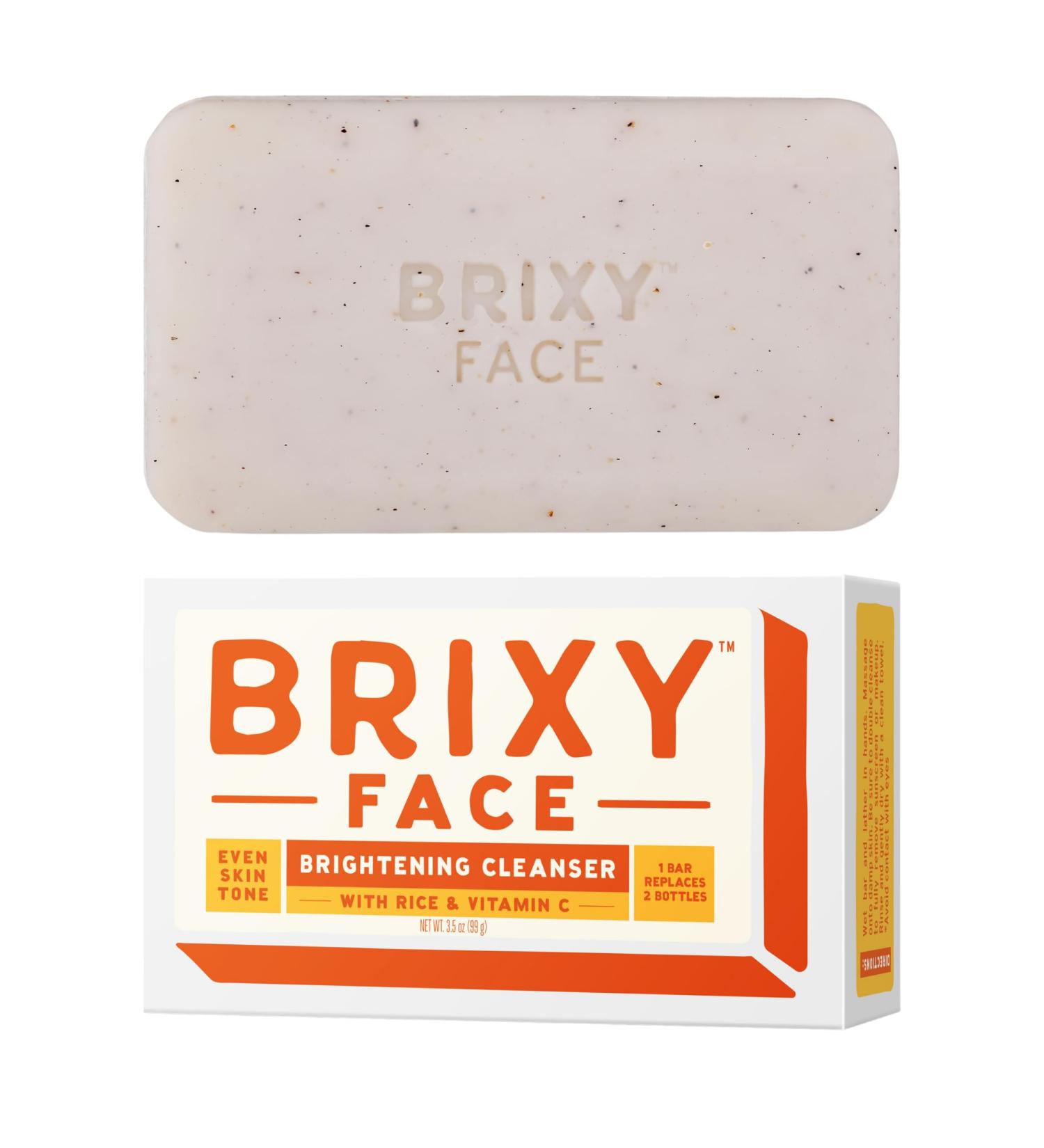 BRIXY Exfoliating Facial Cleansing Bar Even Skin Tone Rice Powder Vitamin C Ceramide Niacinamide | Soap Free pH Balanced Vegan | Healthy Skin Barrier - Buy Online on SooperMarket.com