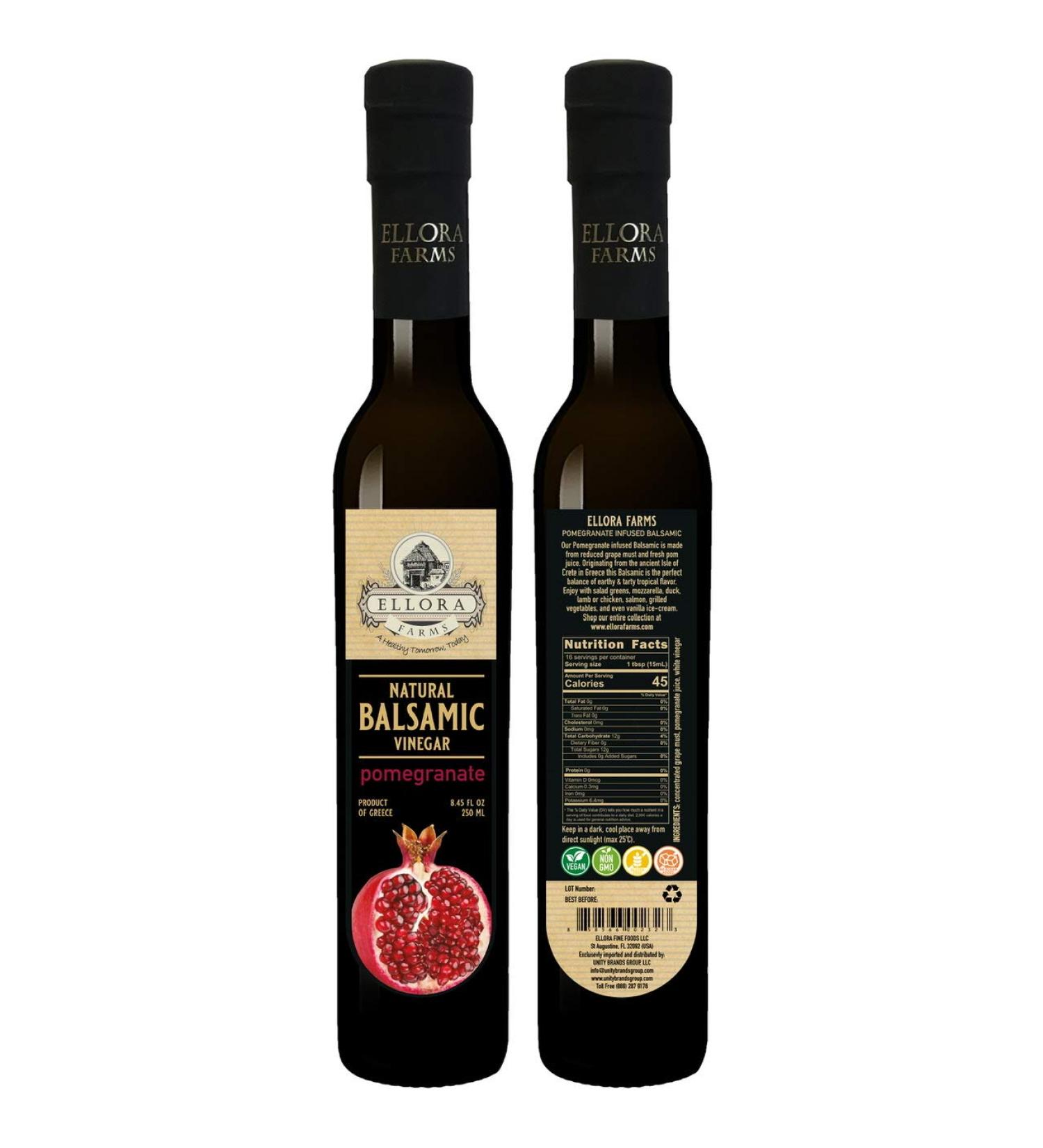 Ellora Farms Pomegranate Infused Aged Balsamic Vinegar 8.45oz - All Natural, No-Additives, Italian Glass Bottle - Buy Online on SooperMarket.com