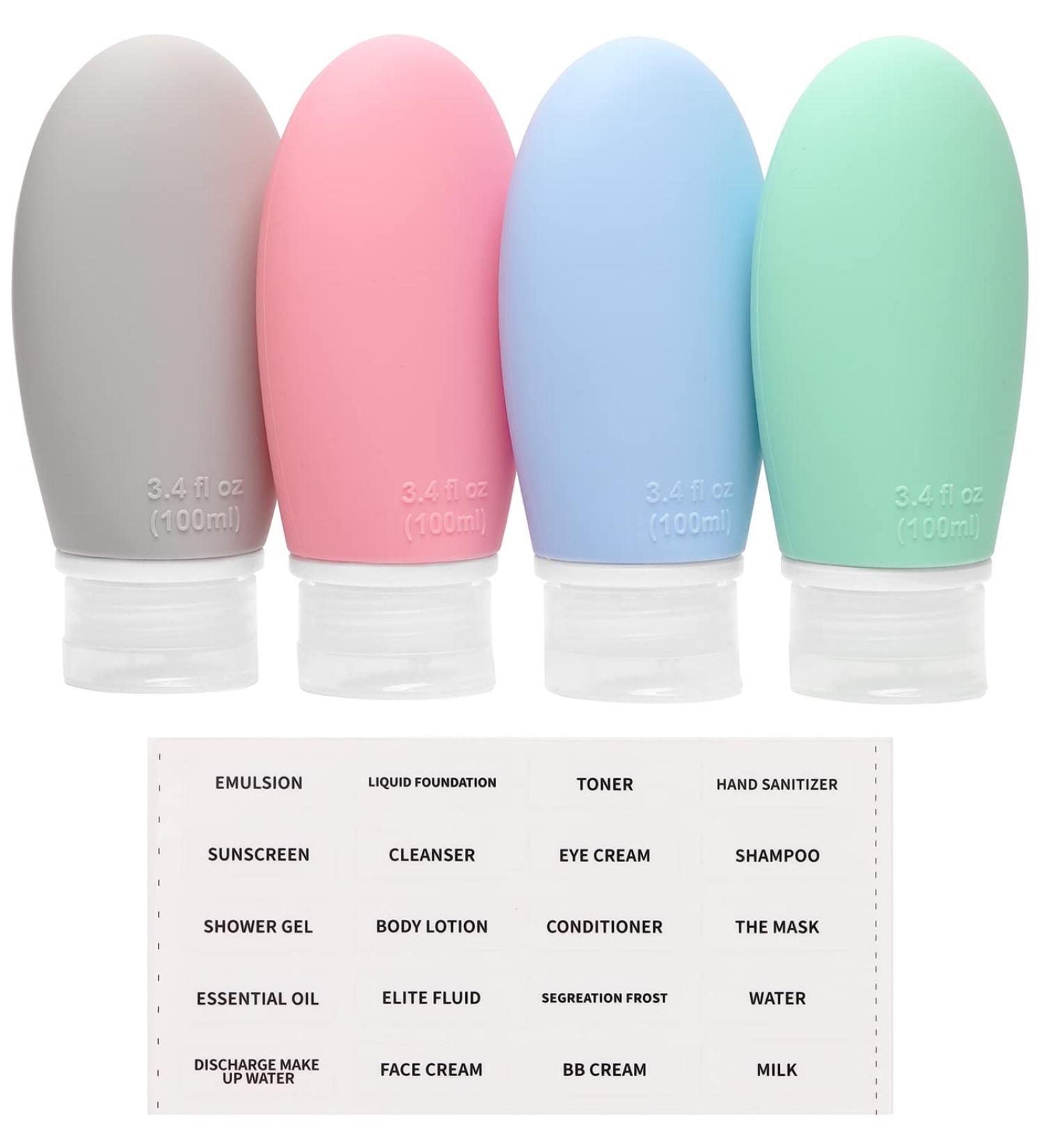 Bwren 3.4 oz Travel Bottles - TSA Approved Silicone BPA Free (Pack of 4) - Refillable Cosmetic Containers for Toiletries and Makeup - 100ml - Buy Online on SooperMarket.com