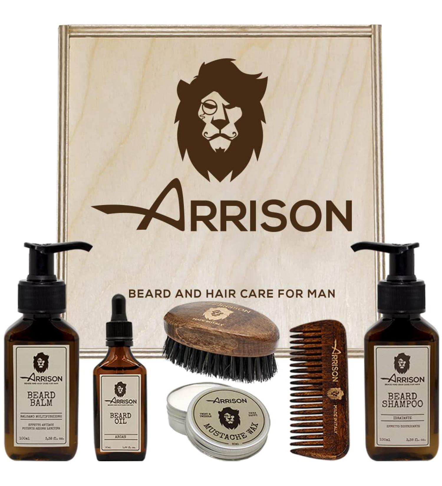 Arrison Beard Kit - Premium Italian Grooming Set | Shampoo Conditioner Wax Oil & Wooden Tools - Buy Online on SooperMarket.com