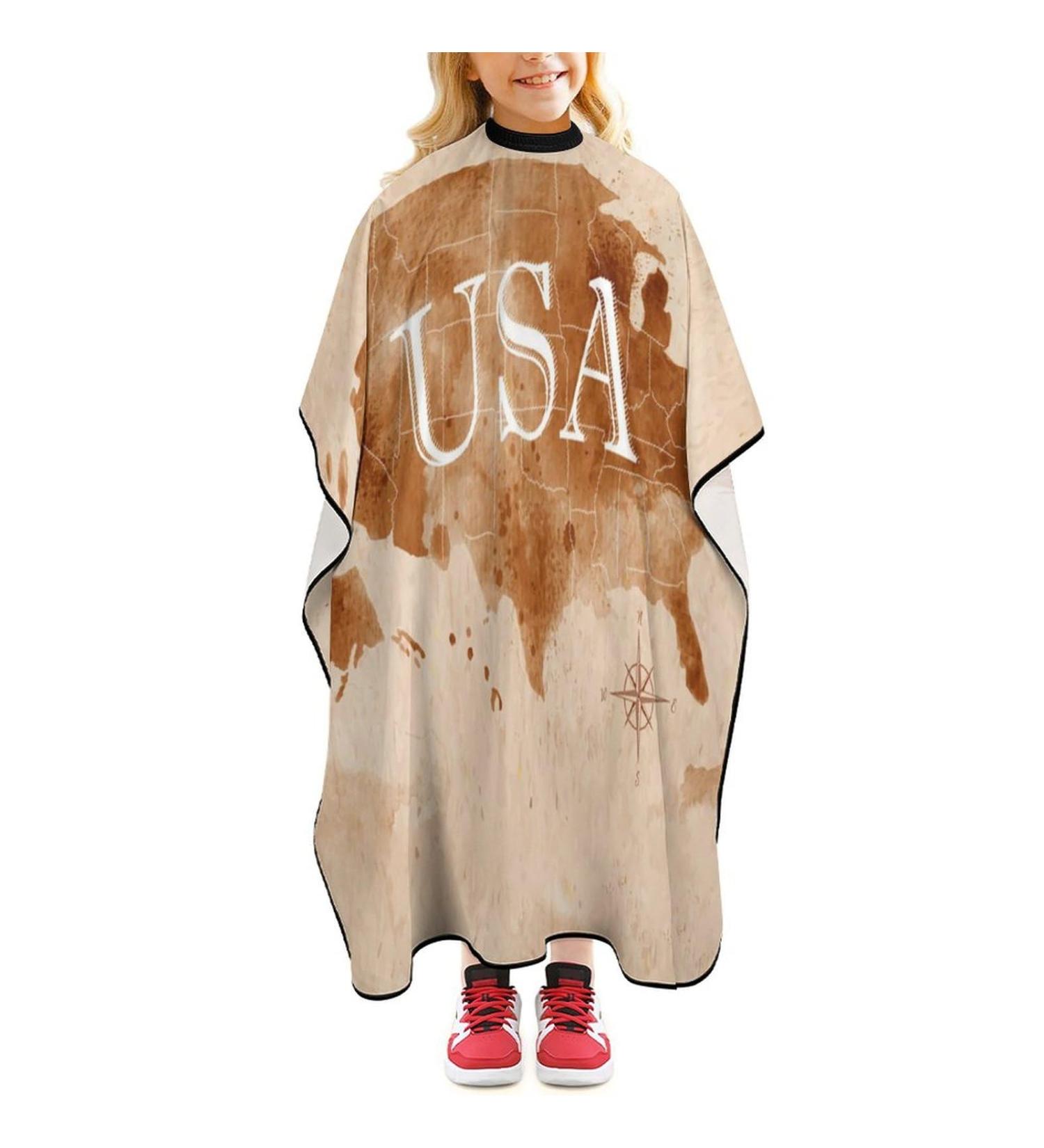 Vintage USA Map Barber Cape | Professional Hair Cutting Apron for Kids | Cute & Durable Design - Buy Online on SooperMarket.com