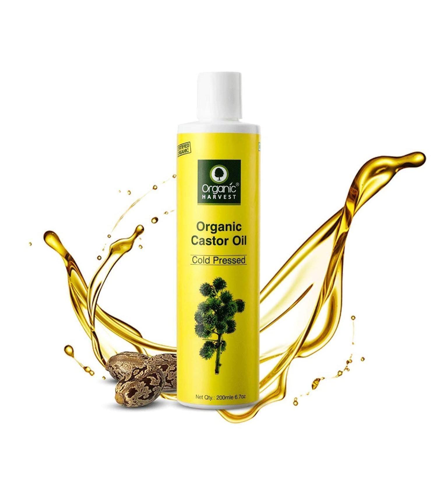 Organic Harvest Cold Pressed Castor Oil 200ml - 100% Pure & Virgin Grade for Skin Moisturization and Hair Growth - Buy Online on SooperMarket.com