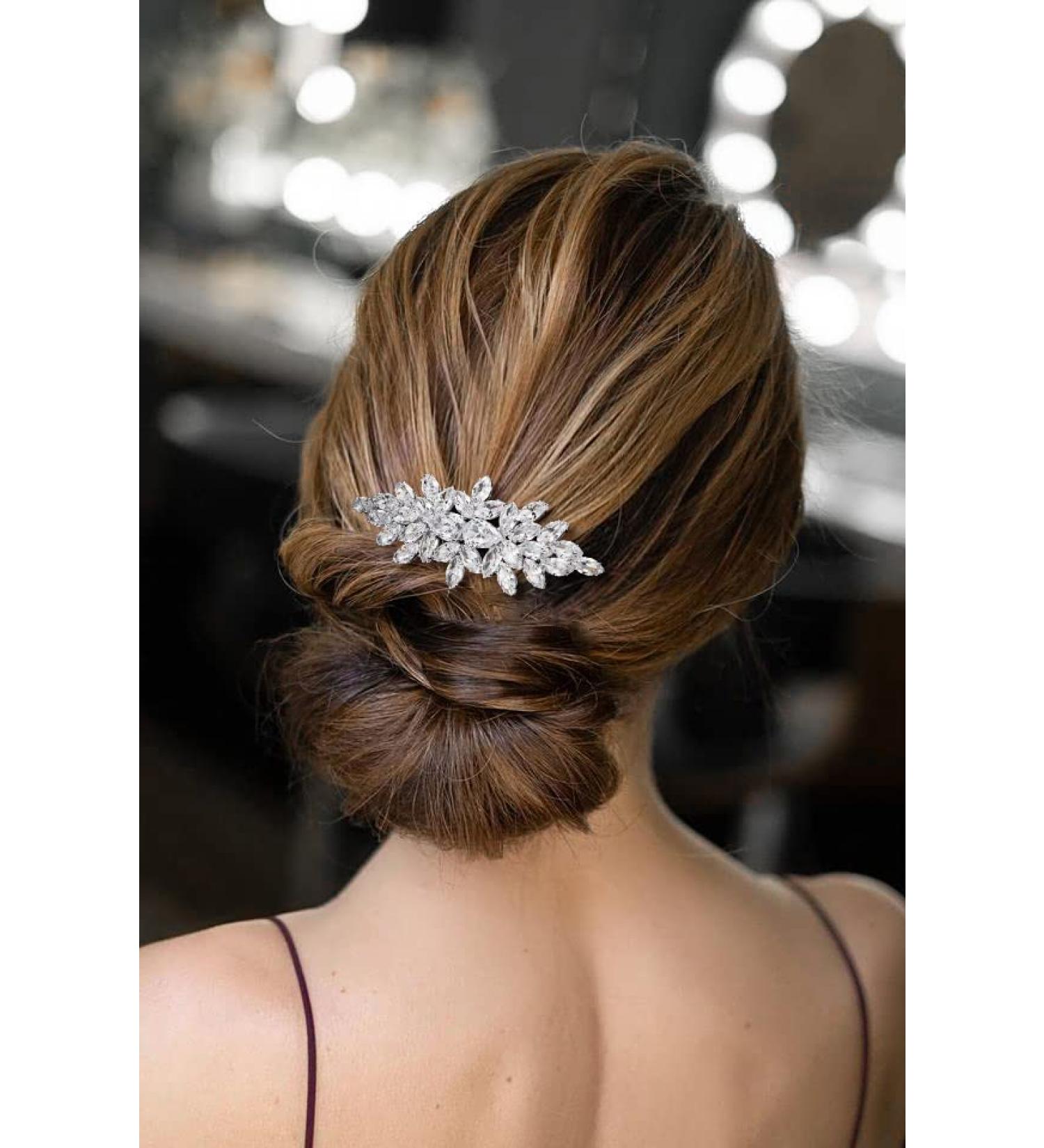 SWEETV Rhinestone Wedding Hair Comb - Bridal Crystal Hair Clip for Bridesmaids, Silver-01 - Buy Online on SooperMarket.com