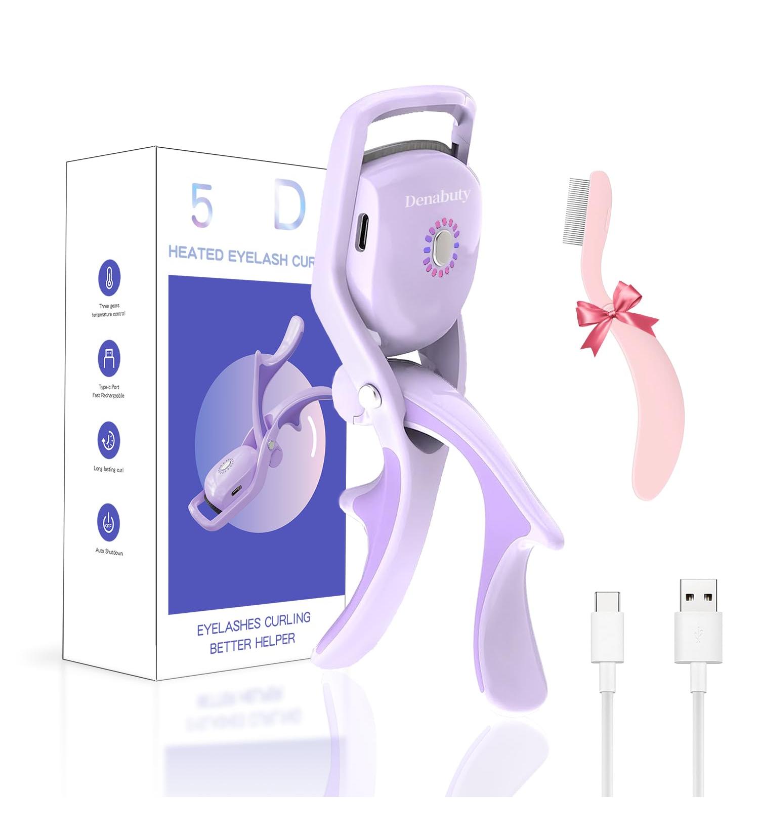 Denabuty Heated Eyelash Curler - Rechargeable Electric Curler with 3 Modes & Silicone Comb for Long-Lasting Natural Curls | Portable Professional Beauty Tool - Buy Online on SooperMarket.com