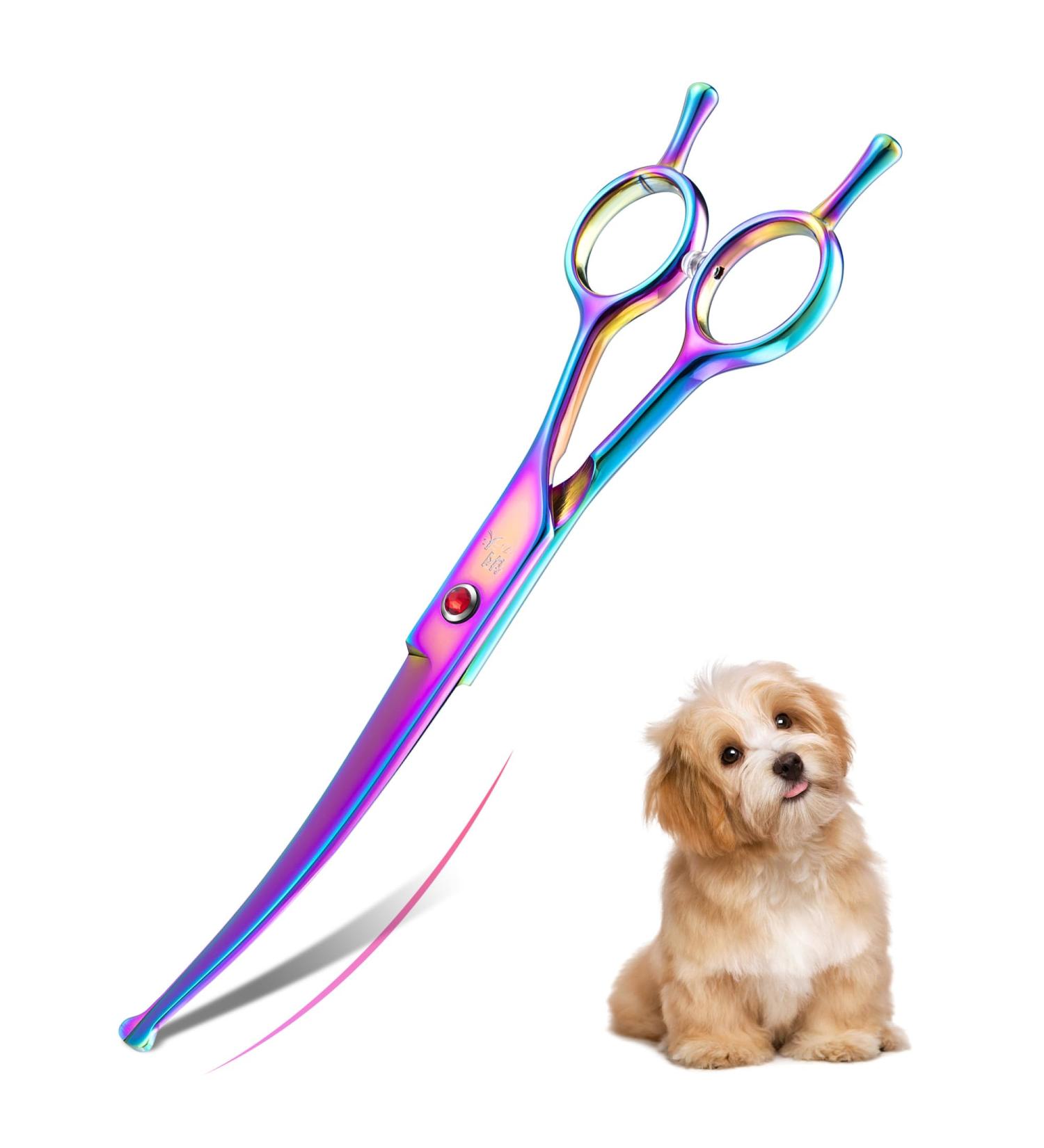 Professional Curved Dog Care Scissors - Safe Round Pointed Pet Fur Scissors for Dogs & Cats | Japanese 440C Stainless Steel | Rainbow Design - Buy Online on SooperMarket.com